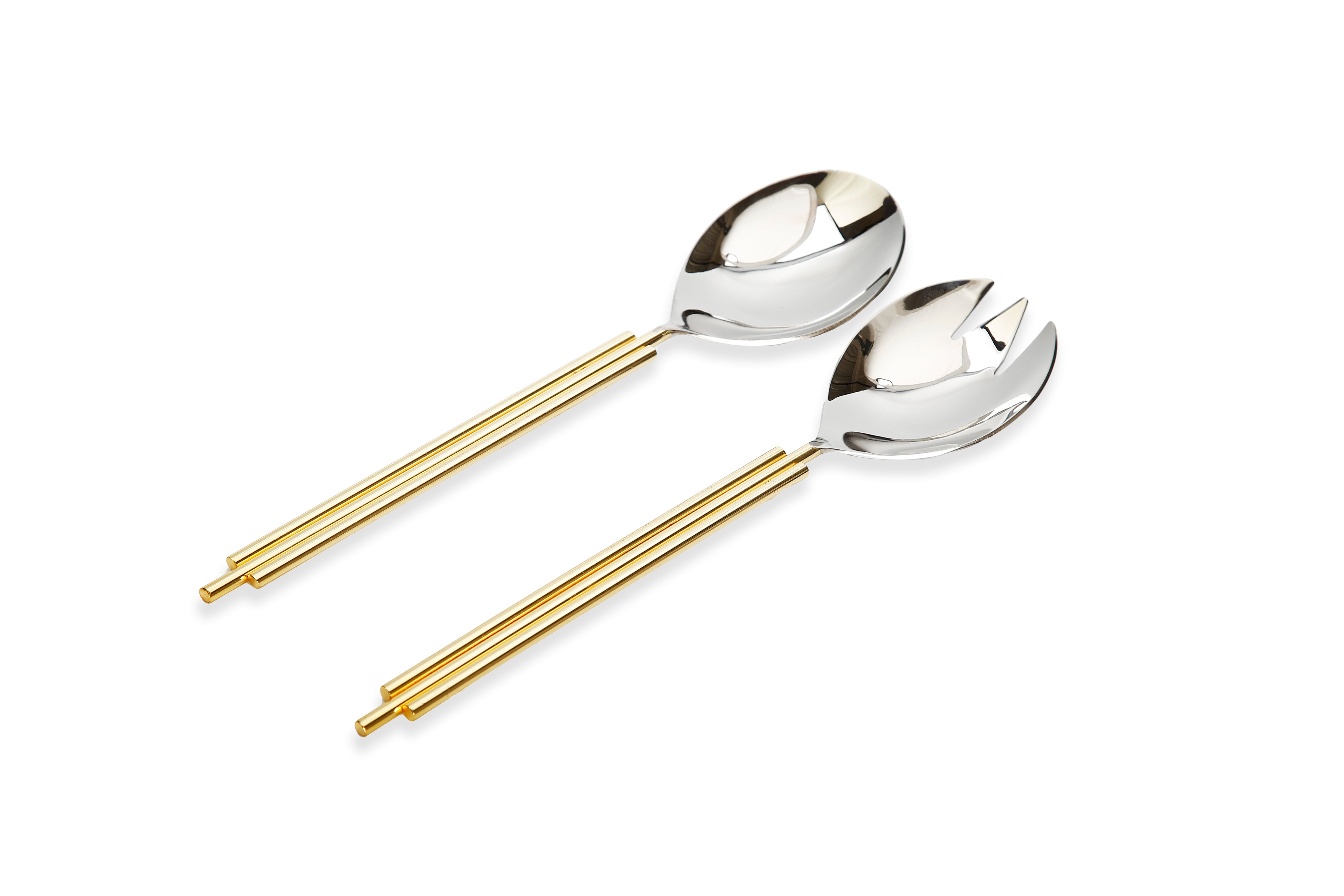 Set of 2 Salad Servers with Gold Symmetrical Design