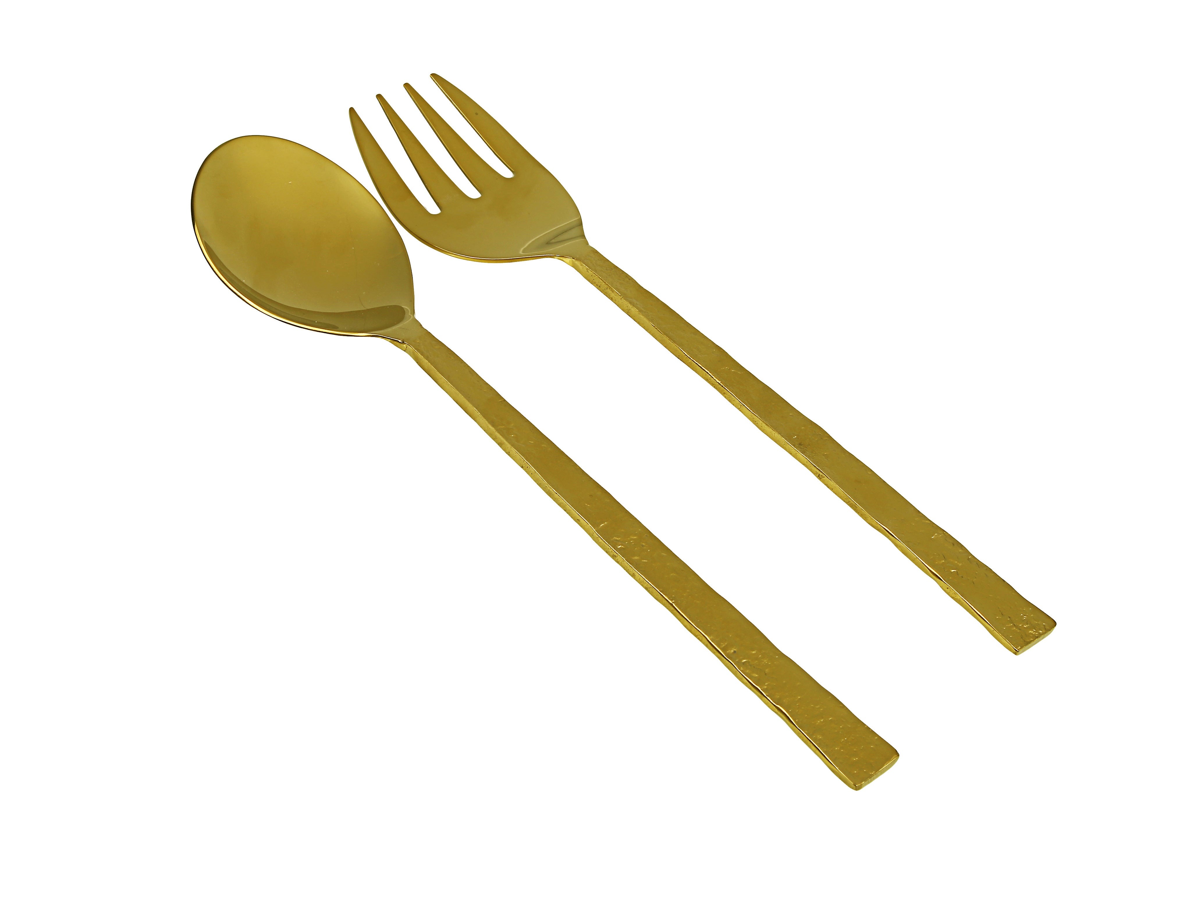 S/2 Salad Servers - Hammered Stainless Steel with Gold Finish