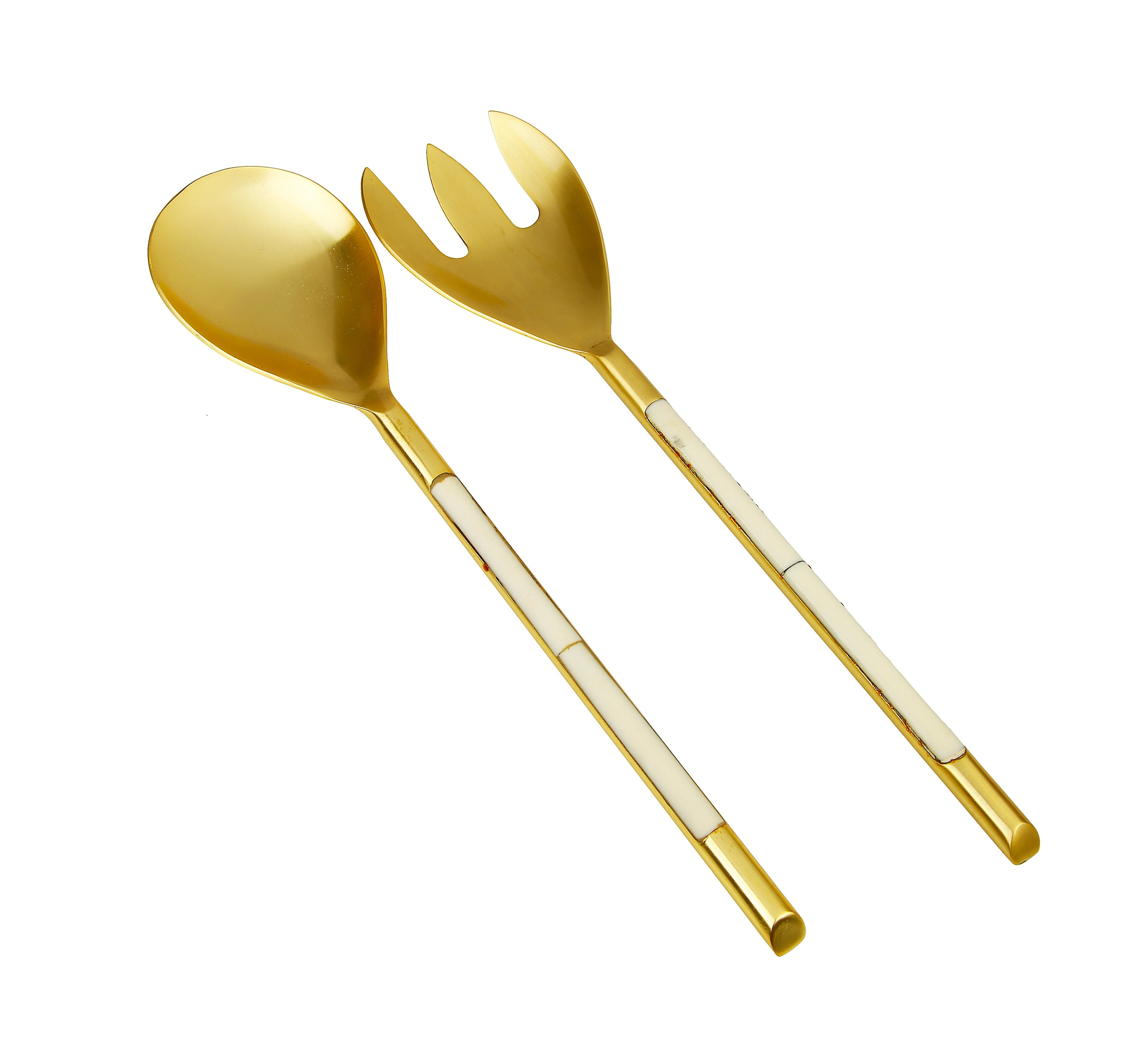 S/2 Gold Stainless Steel Salad Servers with White Handle