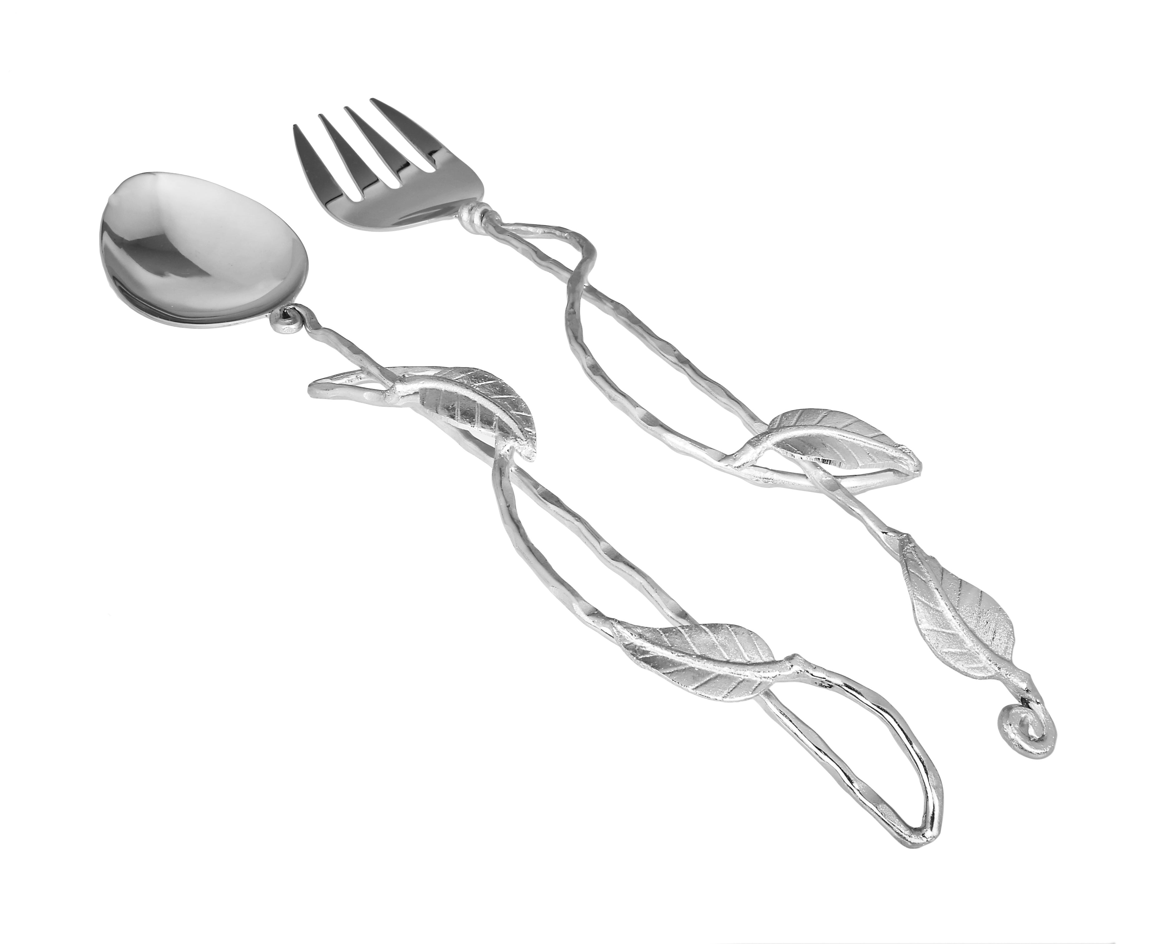 Set of 2 Nickel Salad Servers with Leaf Design