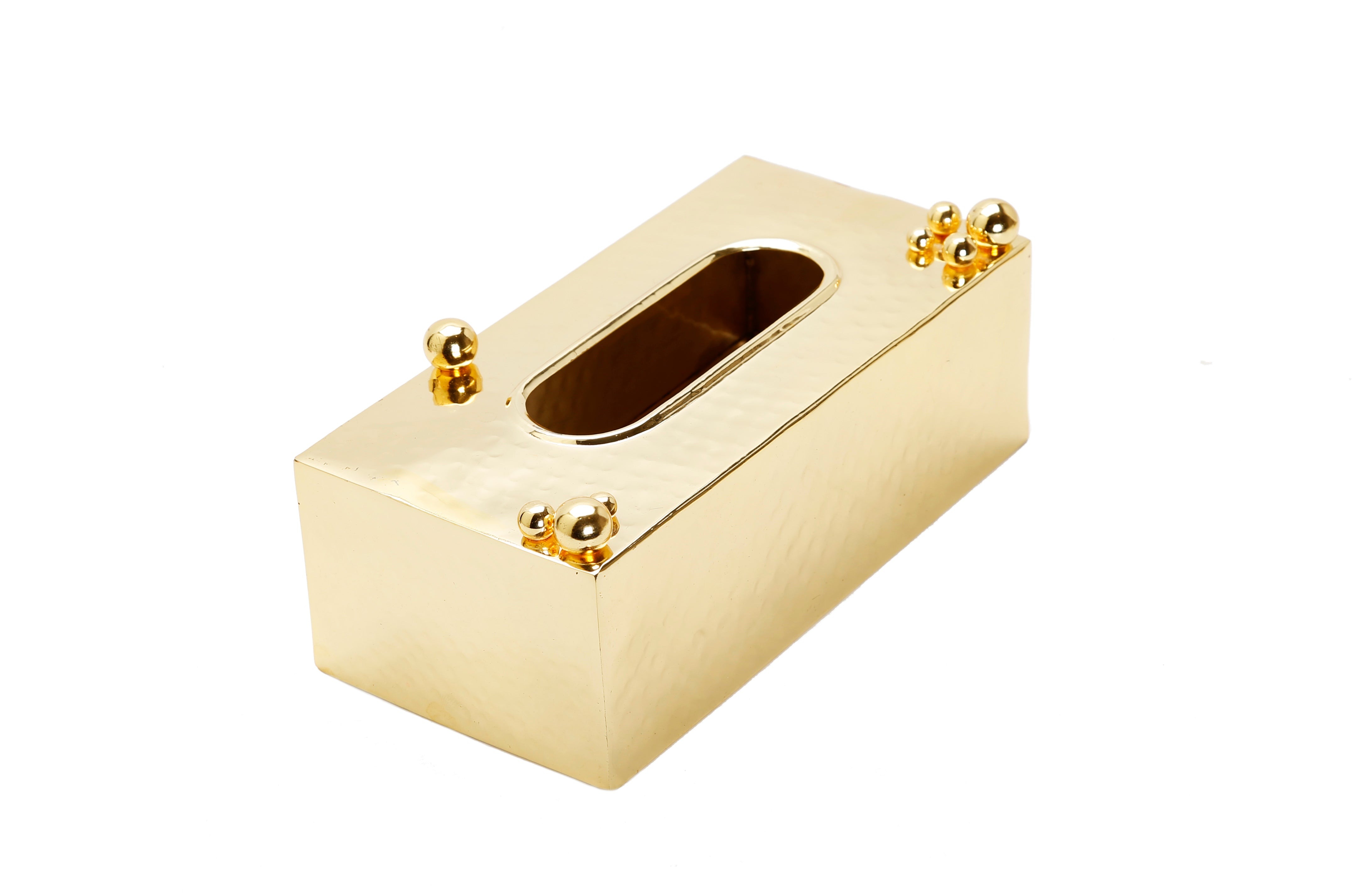Gold Hammered Tissue Box with Ball Design