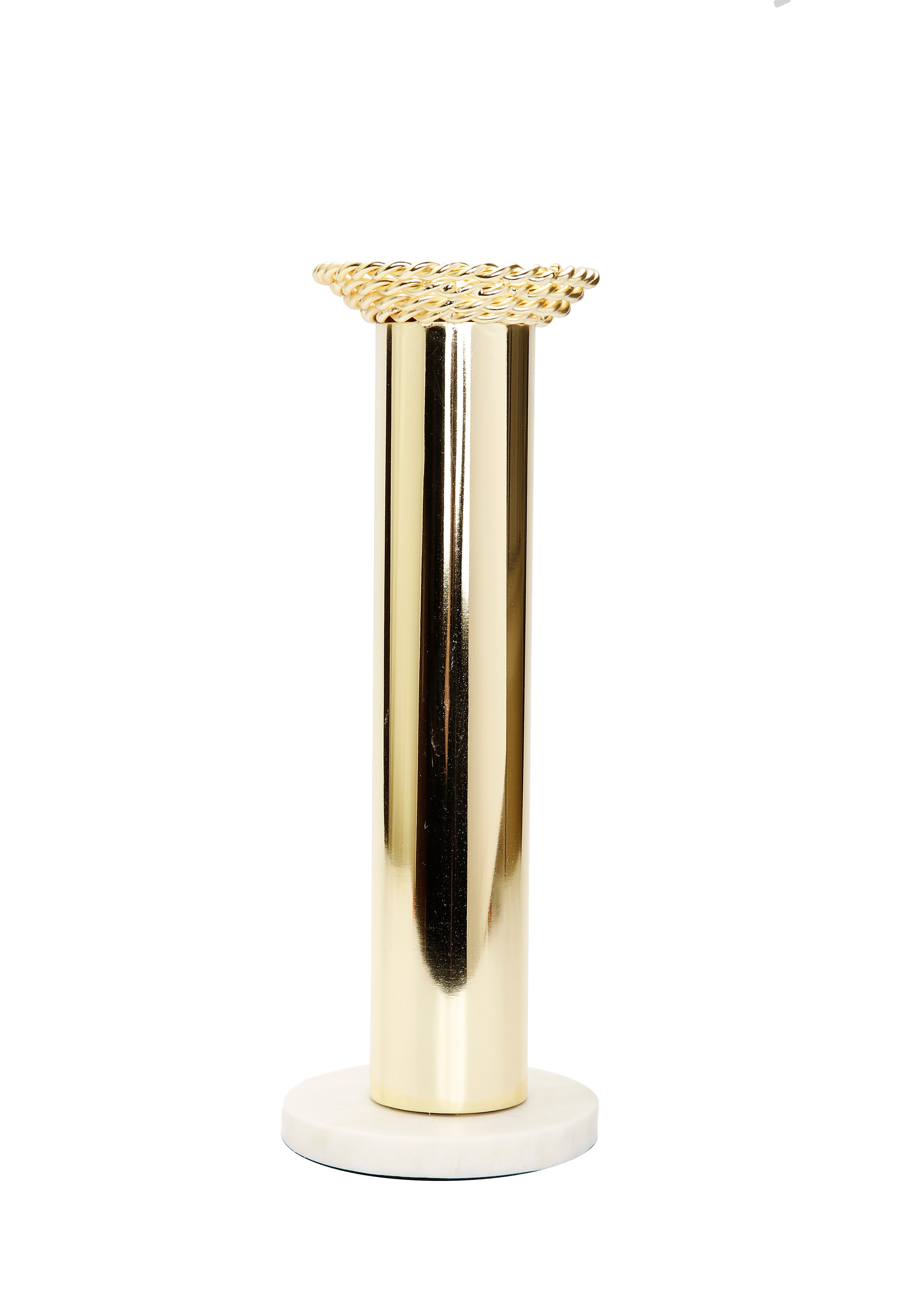Gold Taper Candle Holder on Marble Base - 12.5"H