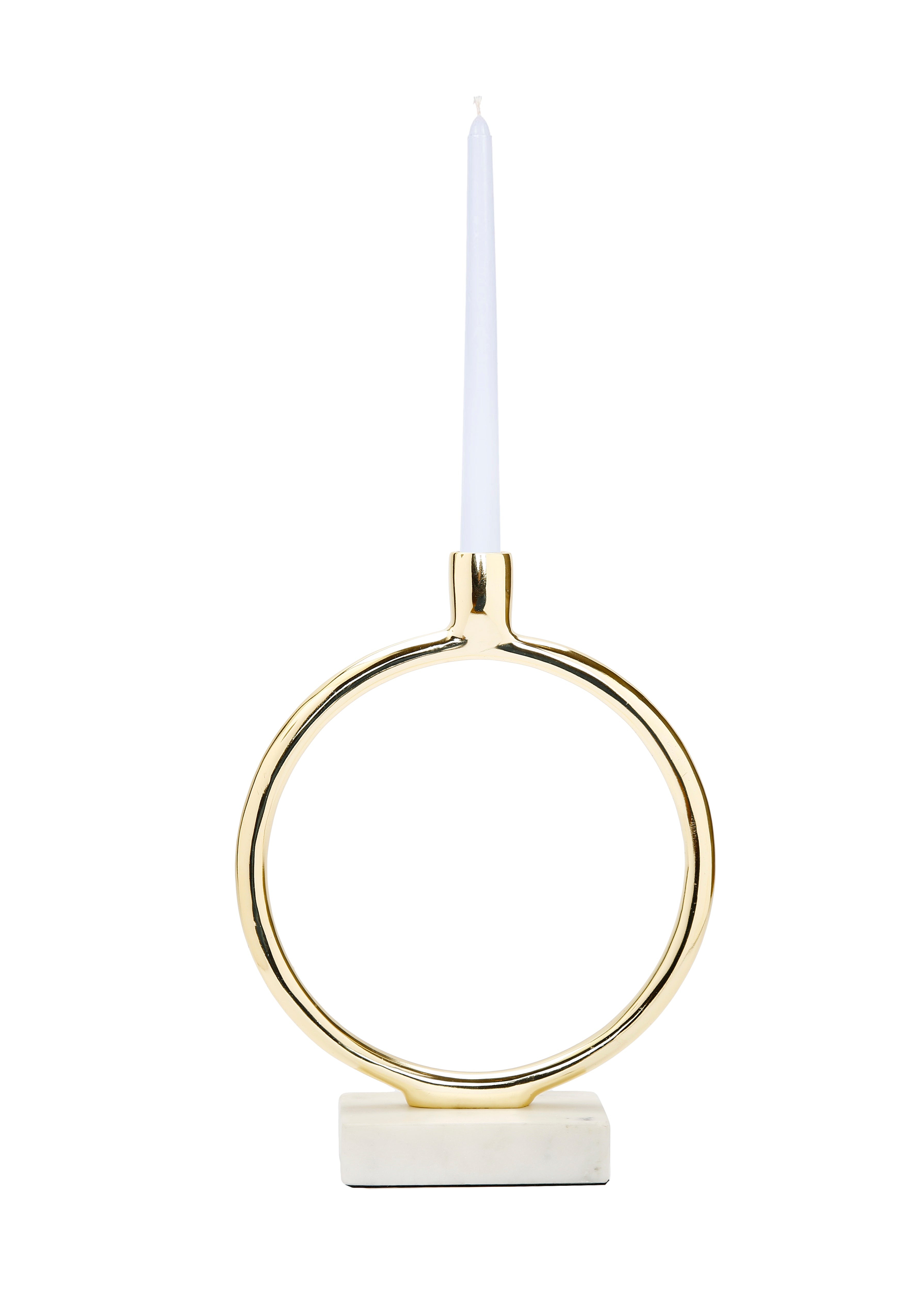 Gold Circular Taper Candle Holder on Marble Base - Large - 11.75"H