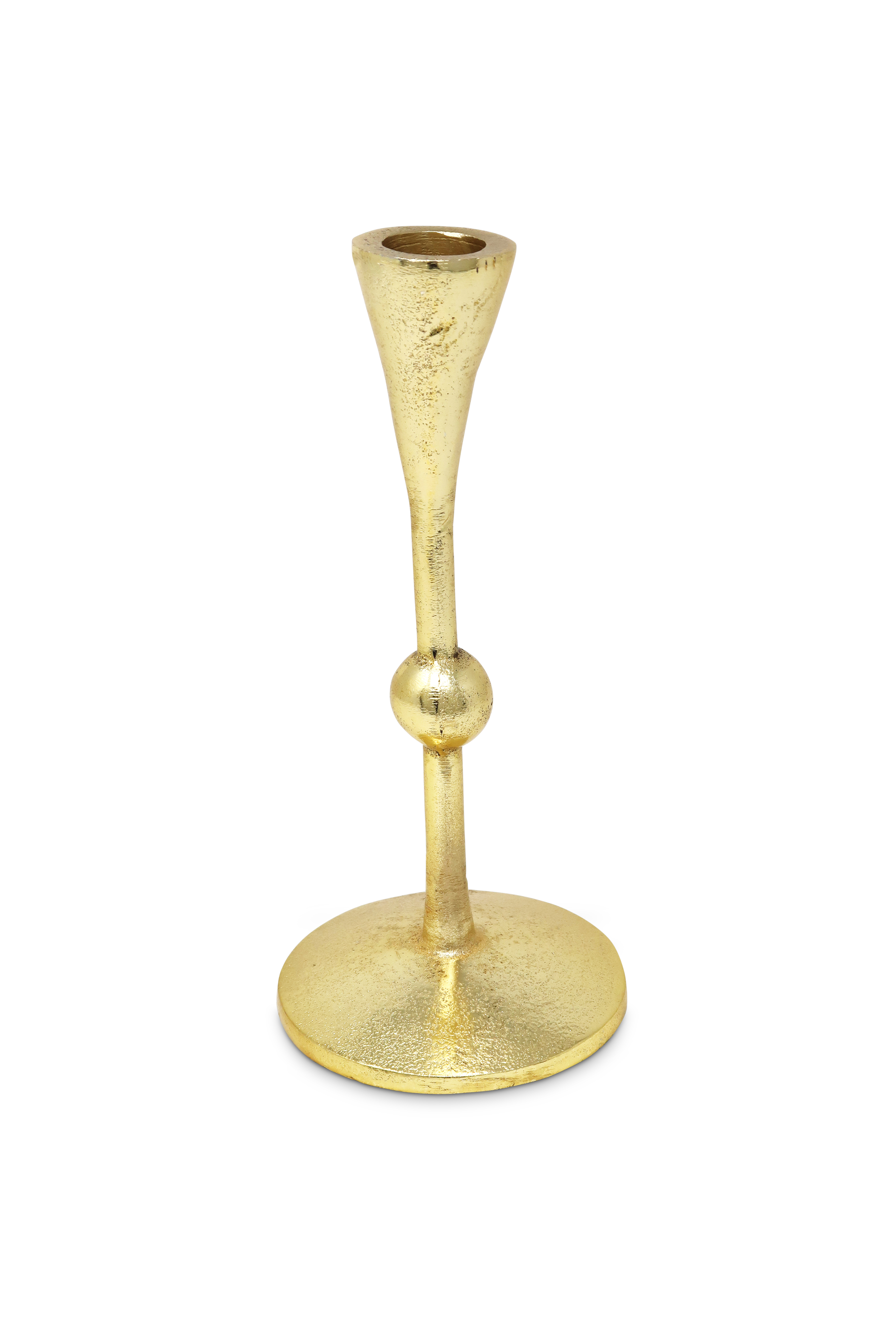 Set of 2 Gold Taper Candle Holders with Ball Design - 6.25"