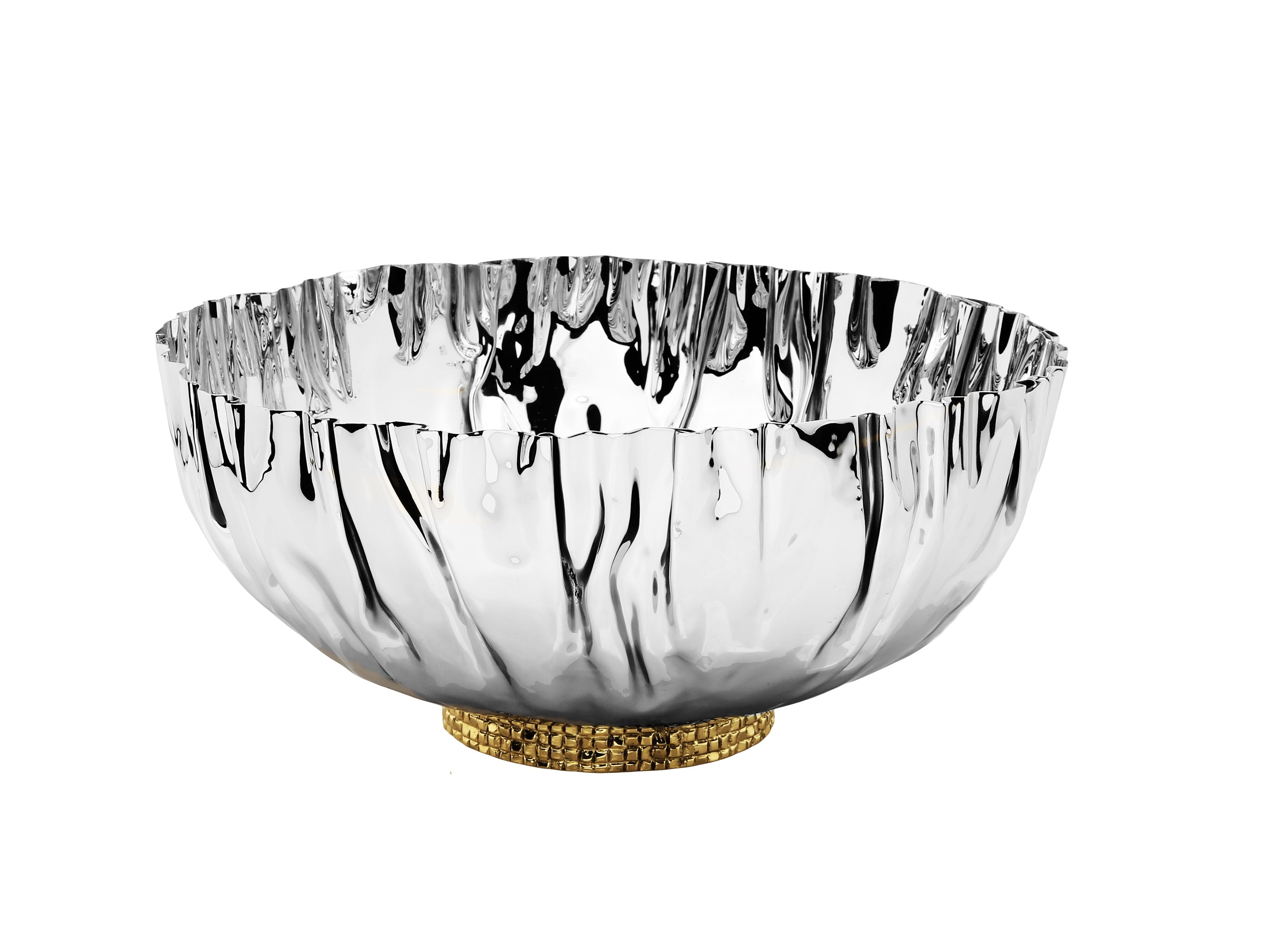 Stainless Steel Crumpled Bowl with Gold Mosaic Base