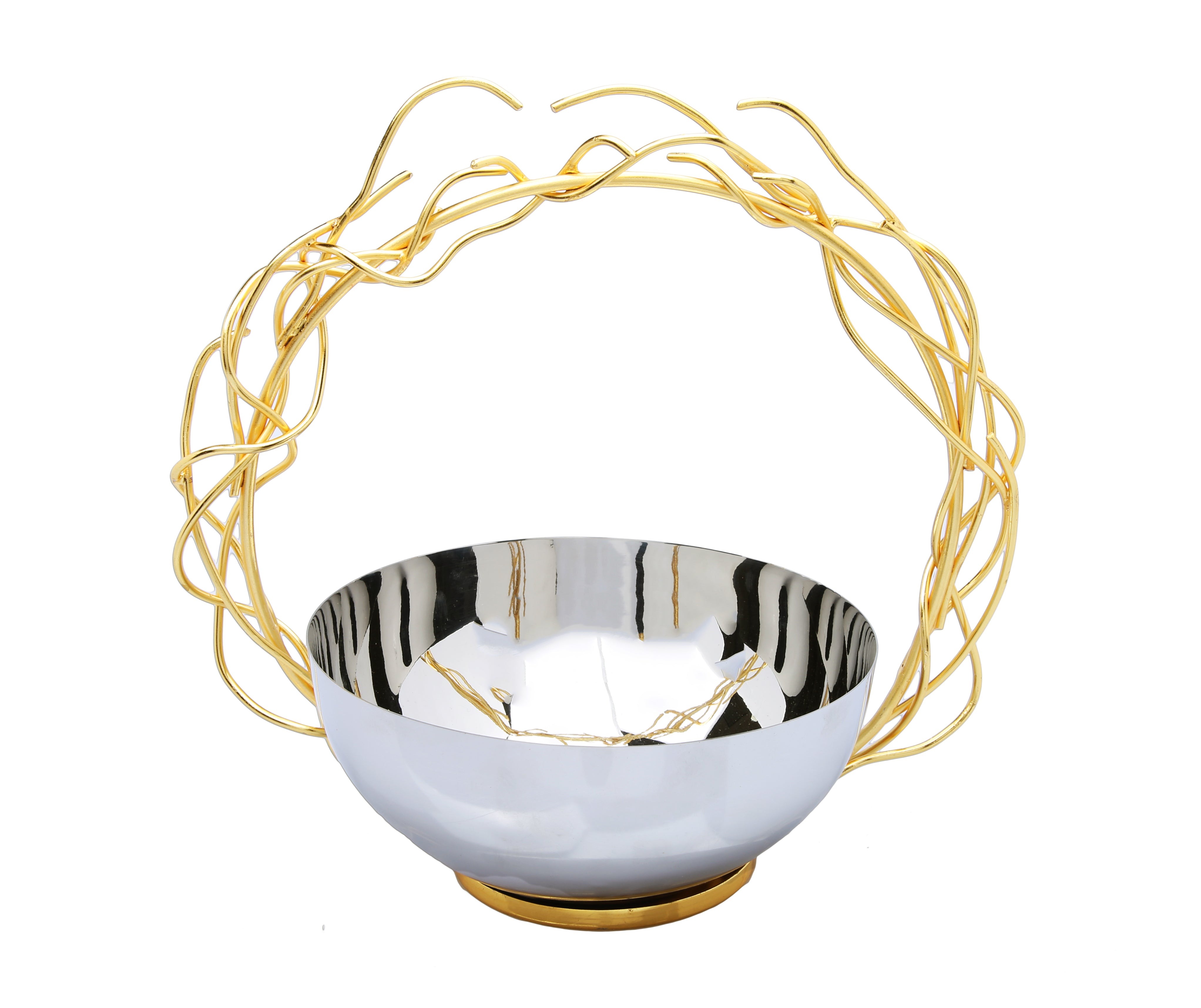 Stainles Steel Bowl with Round Gold Removable Twig Handle Closeout Price $19