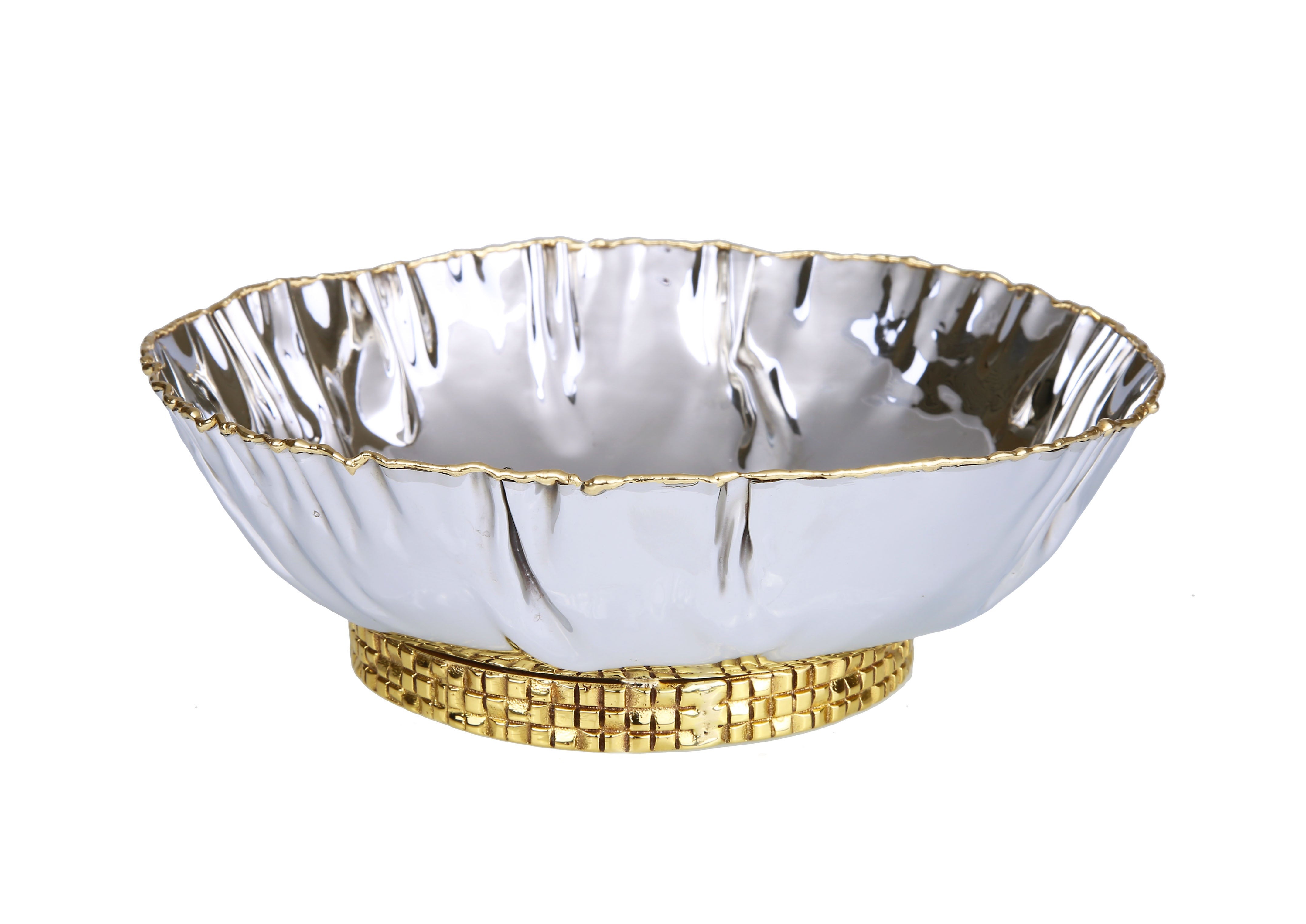 Stainless Steel Crumpled Bowl with Mosaic Base 7.75"D x 3.25"H