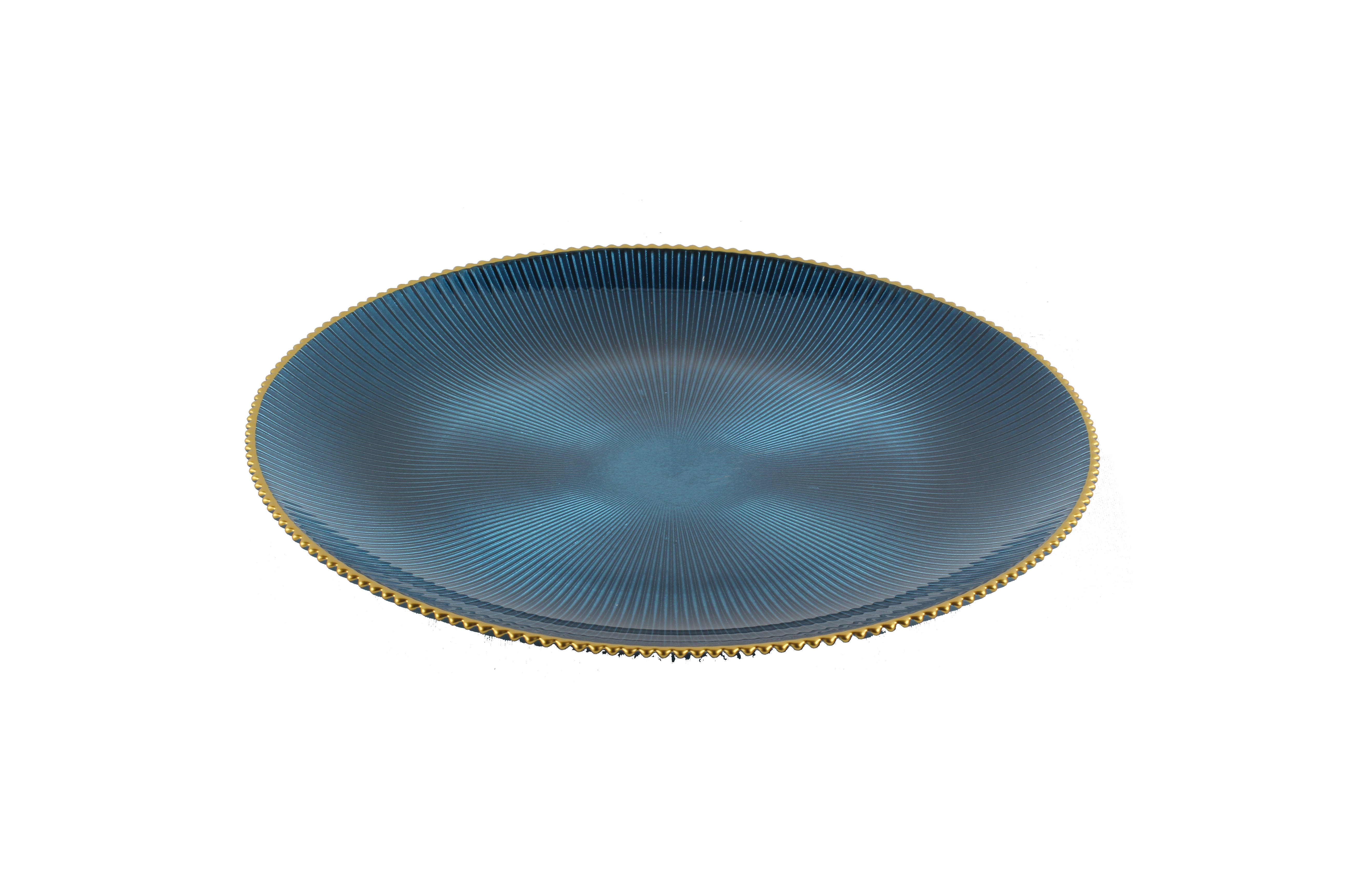 Set of 4 Chargers Ribbed with Gold Rim-12.5"D