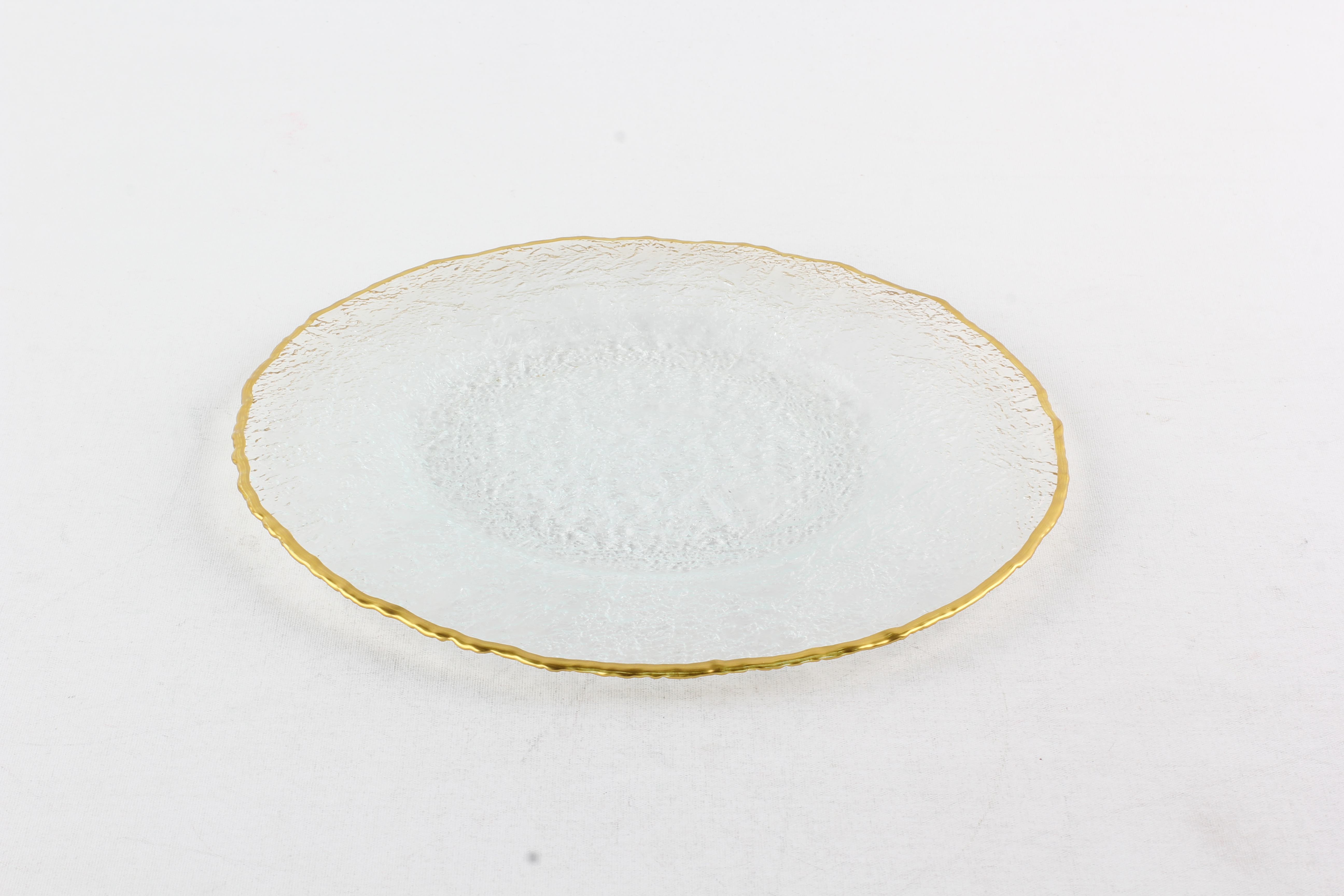 Set of 4 Textured Glass Plates with Gold Rim