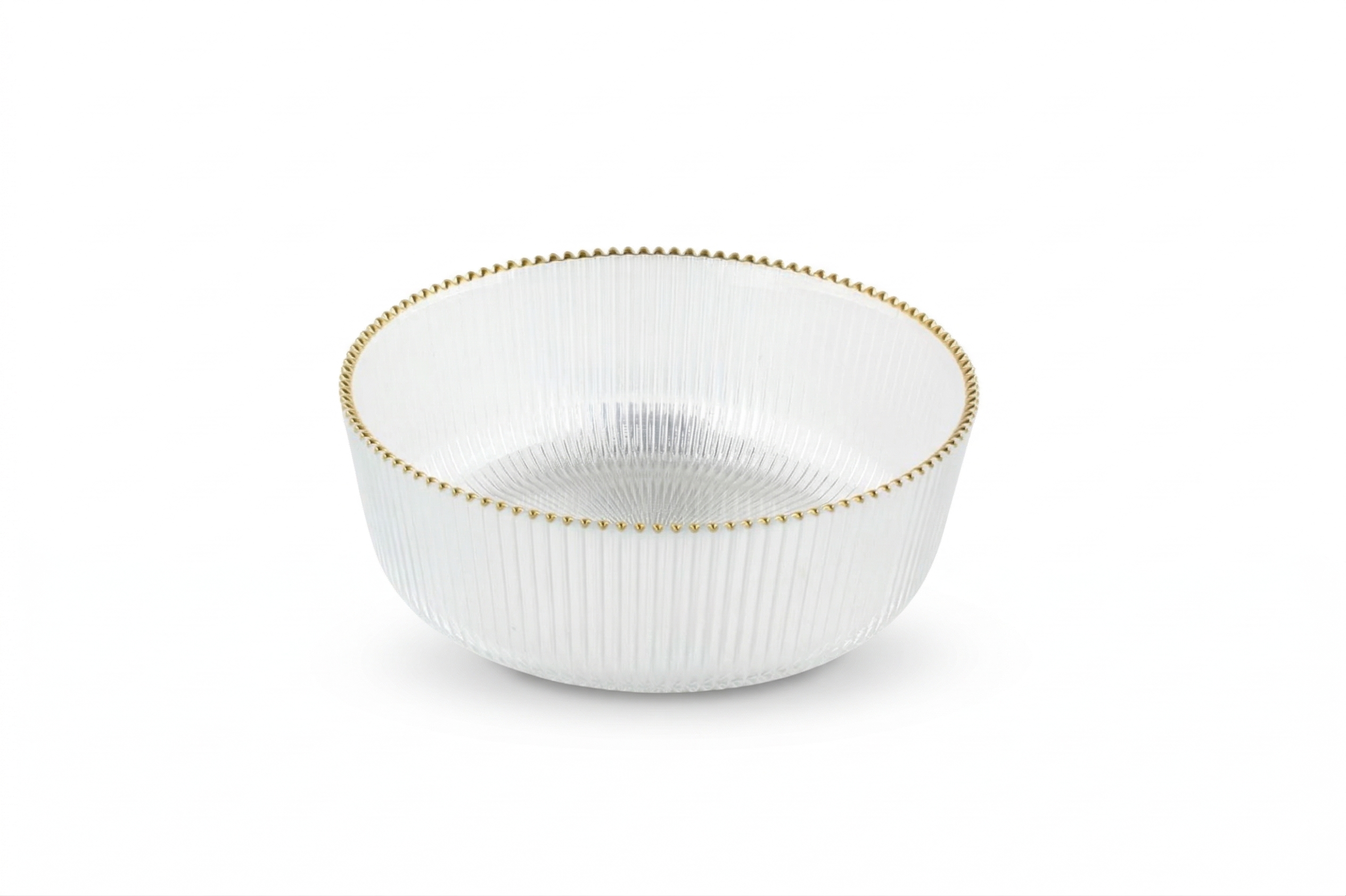 Clear Glass Salad Bowl Straight Cut, Ribbed with Gold Rim