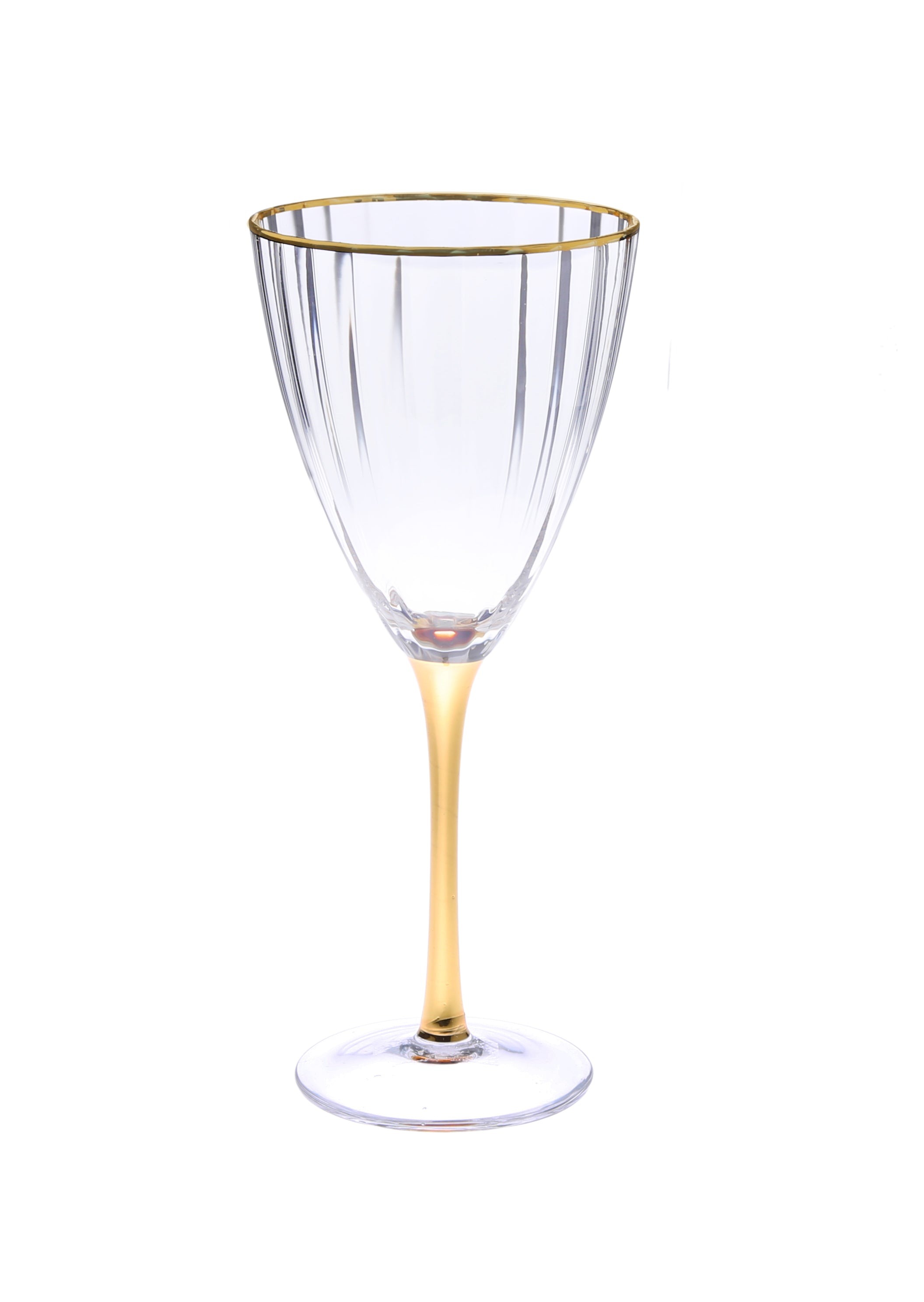 Set of 6 Straight Line Textured Water Glasses with Vivid Gold Stem and Rim