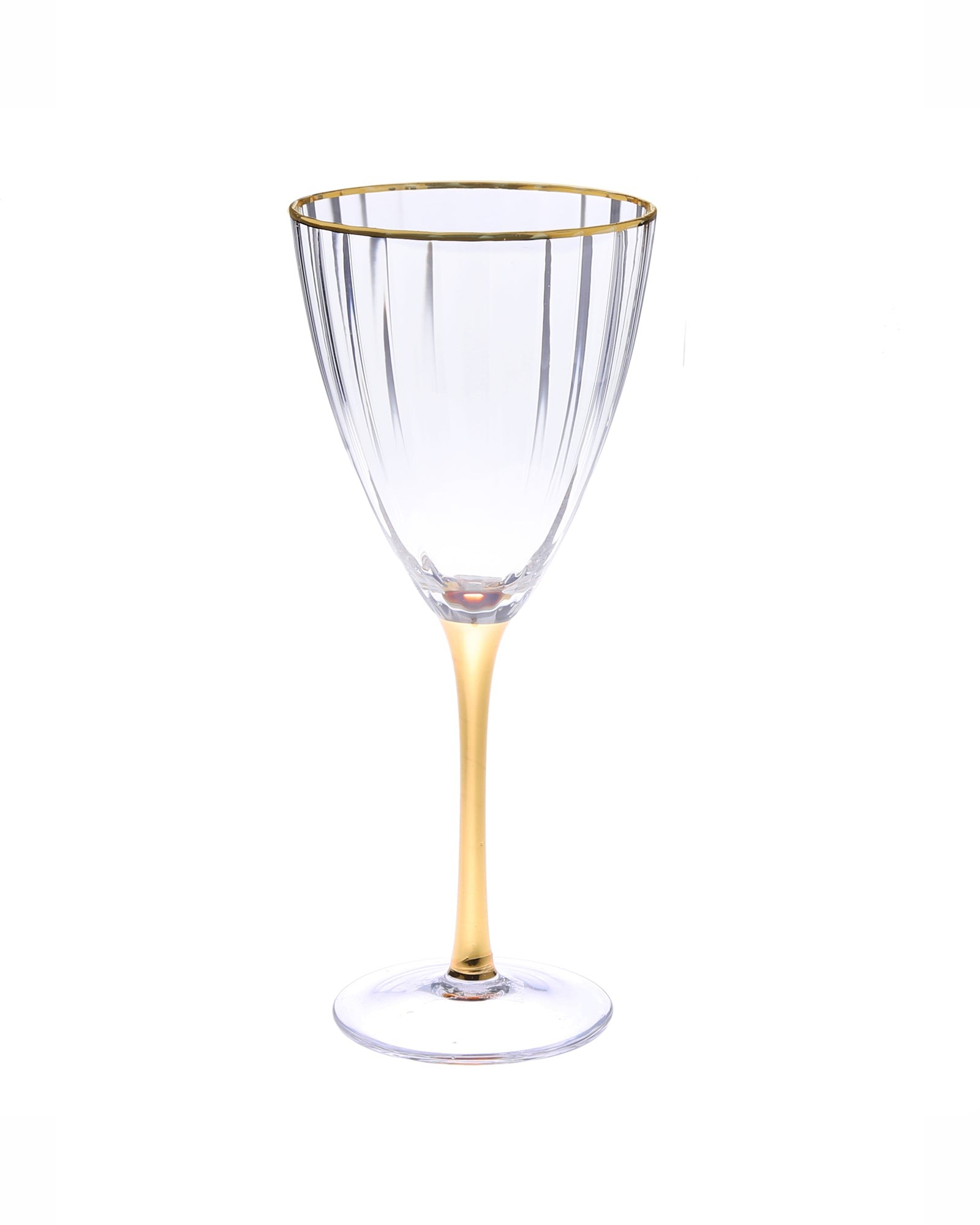 Set of 6 Straight Line Textured Wine Glasses with Vivid Gold Stem and Rim