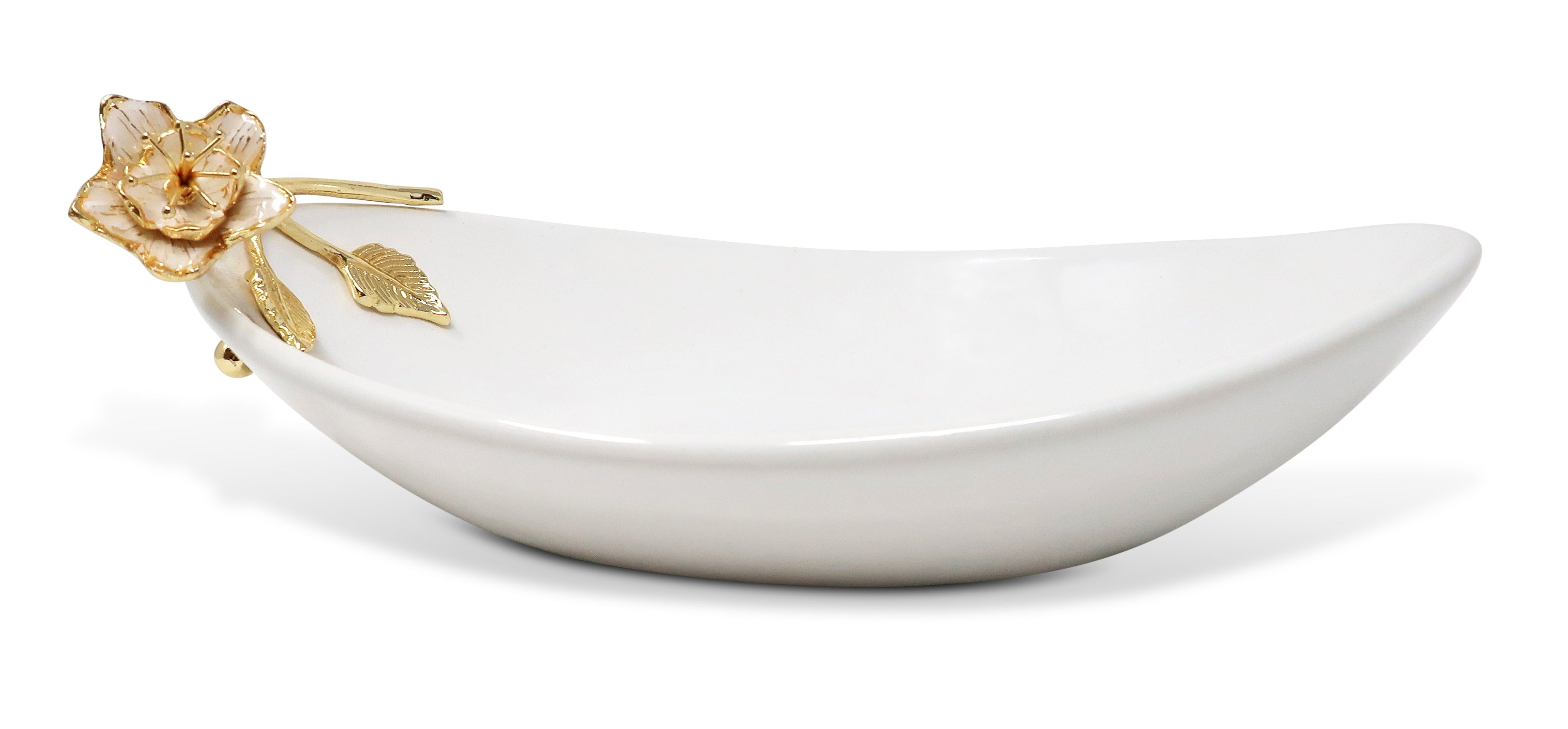 Porcelain oval shaped bowl gold flower design 10.5 "