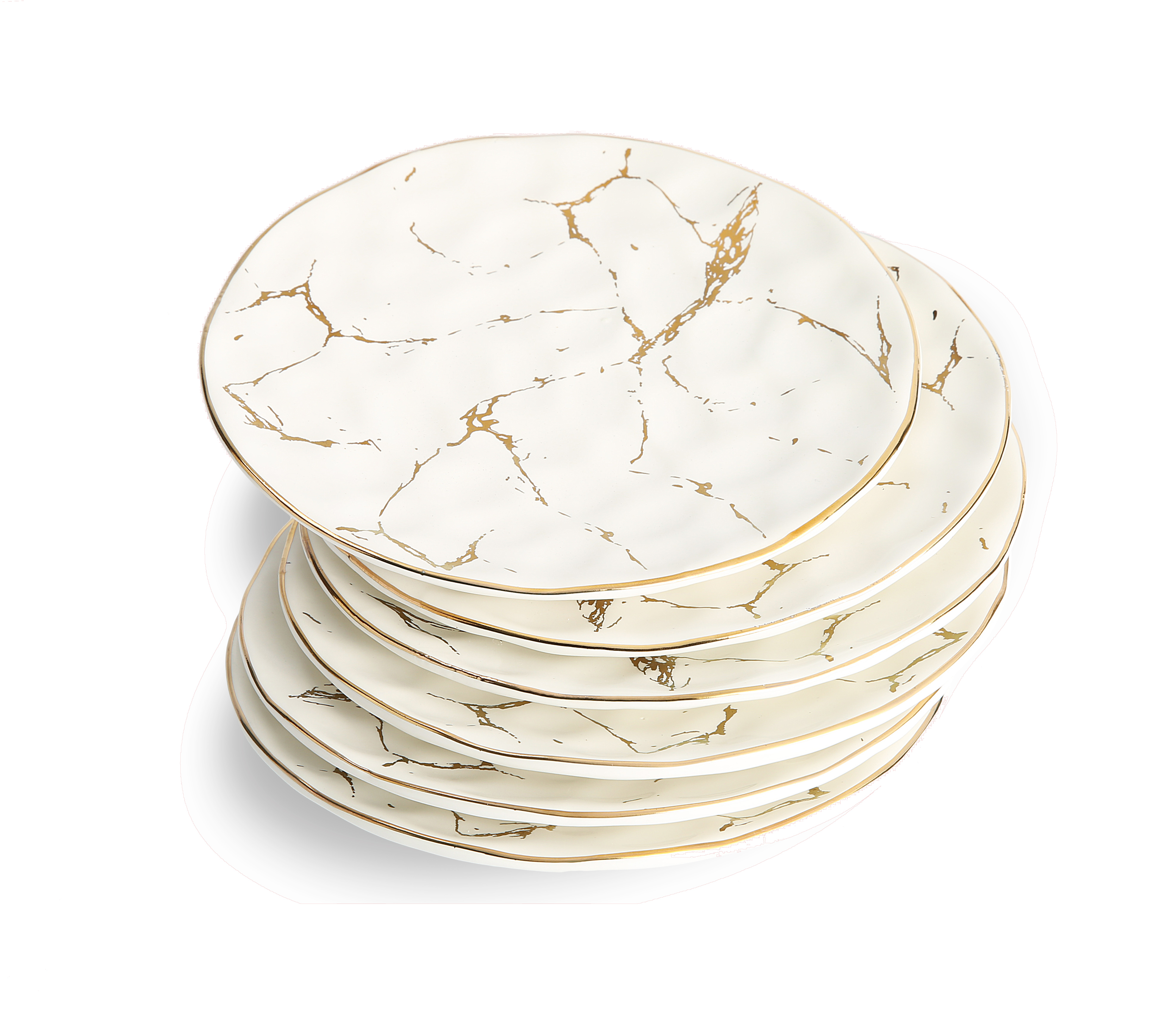 Set of 4 White Porcelain Salad Plates with Gold Design 8"D