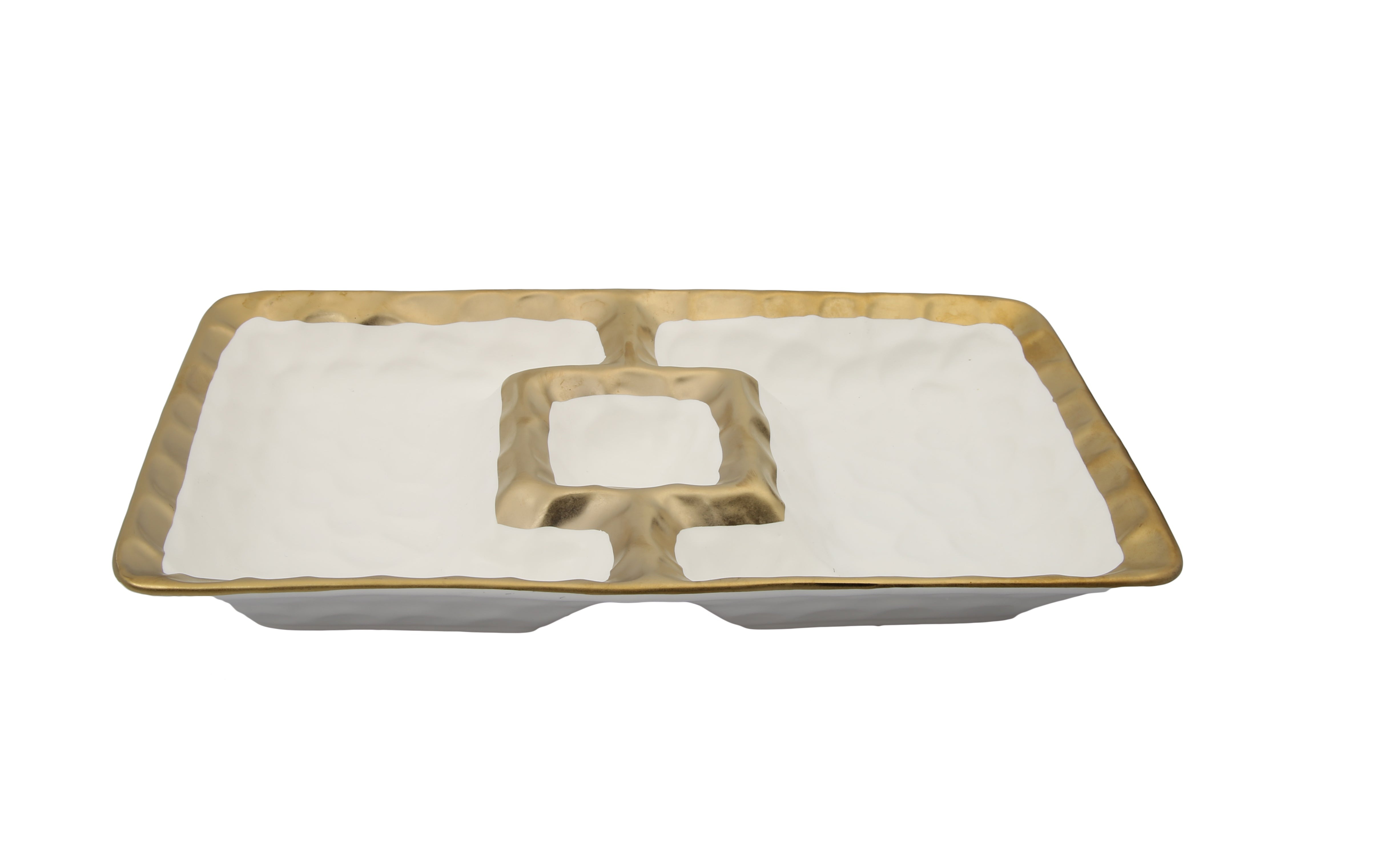 White Porcelain Chip & Dip Bowl with Gold Border - 12"L x 7"W