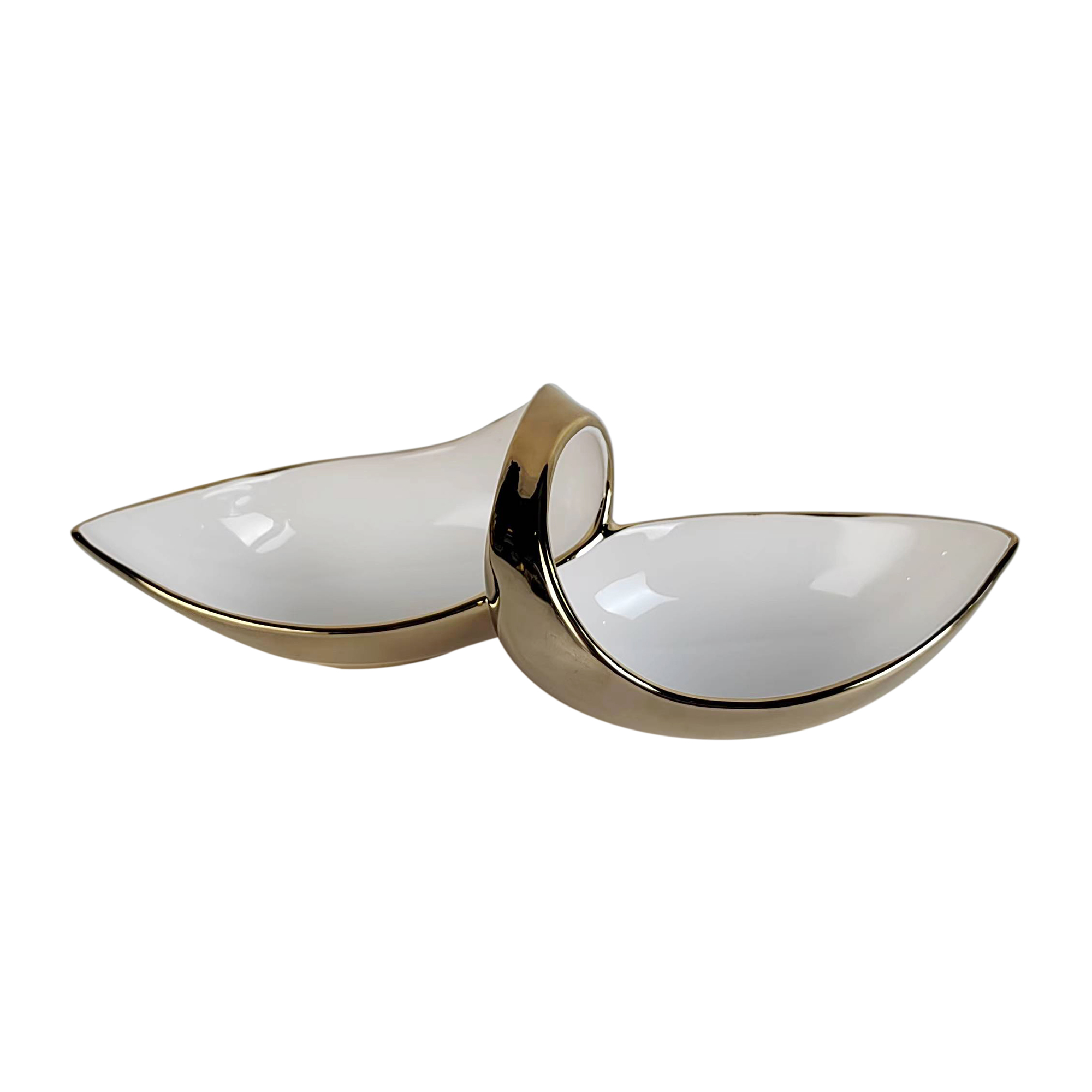 White Porcelain Double Snack Bowl with Gold