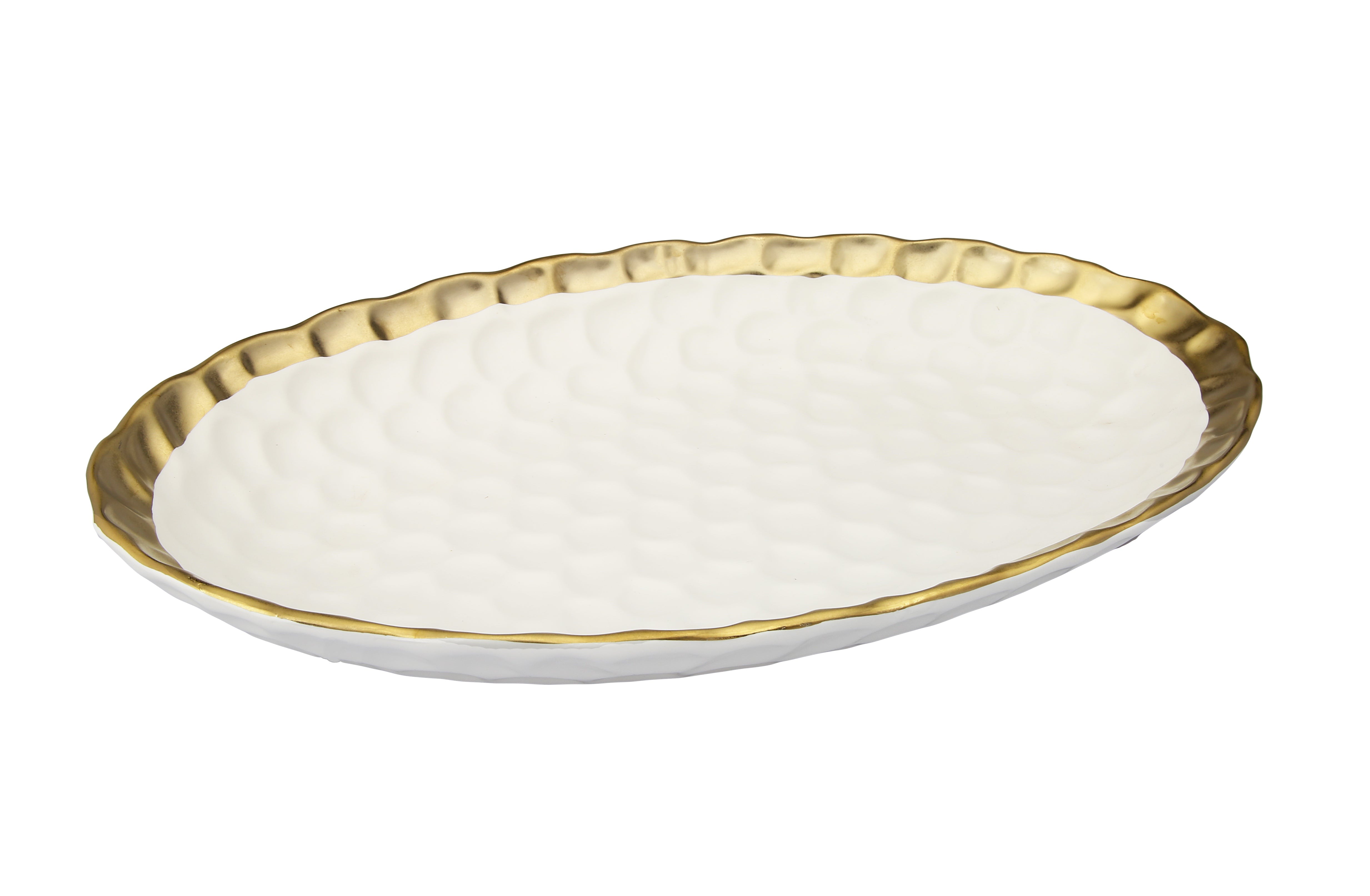 White Oval Tray with Gold Rim - 15.25"L x 9.5"W
