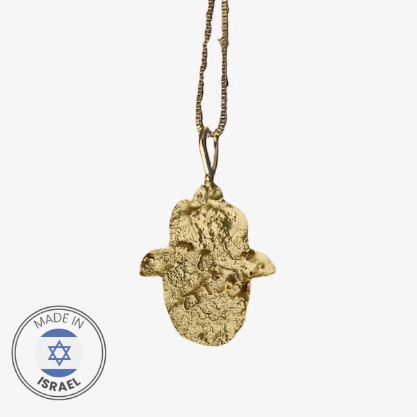 Gold Jerusalem Stone Hamsa Necklace by Israeli artists