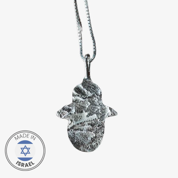 Silver Jerusalem Stone Hamsa Necklace by Israeli artists