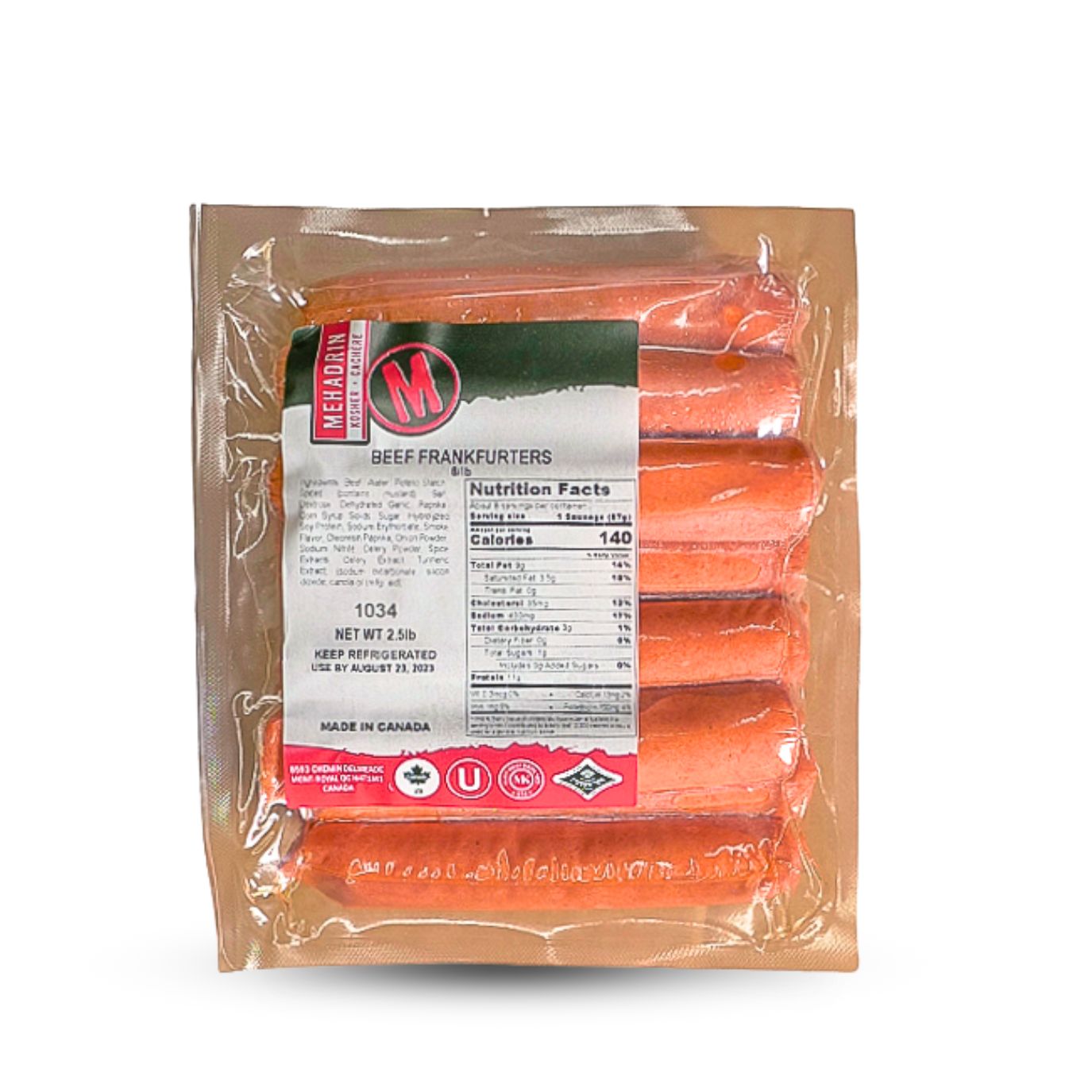 Beef Hot Dogs - 10 Pc Per lb - 100pcs
