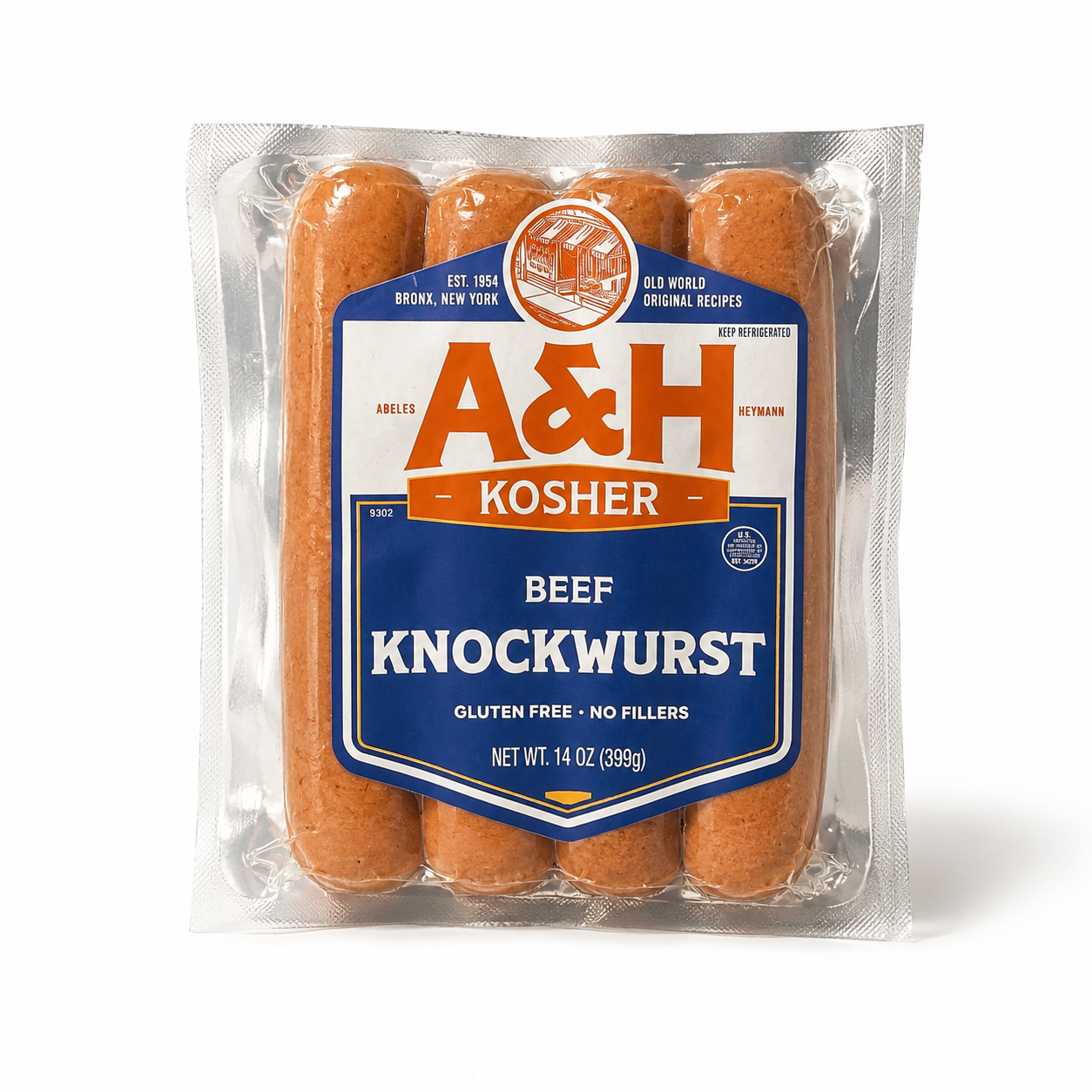A&H Beef Knockwurst 14oz. - 12 packs