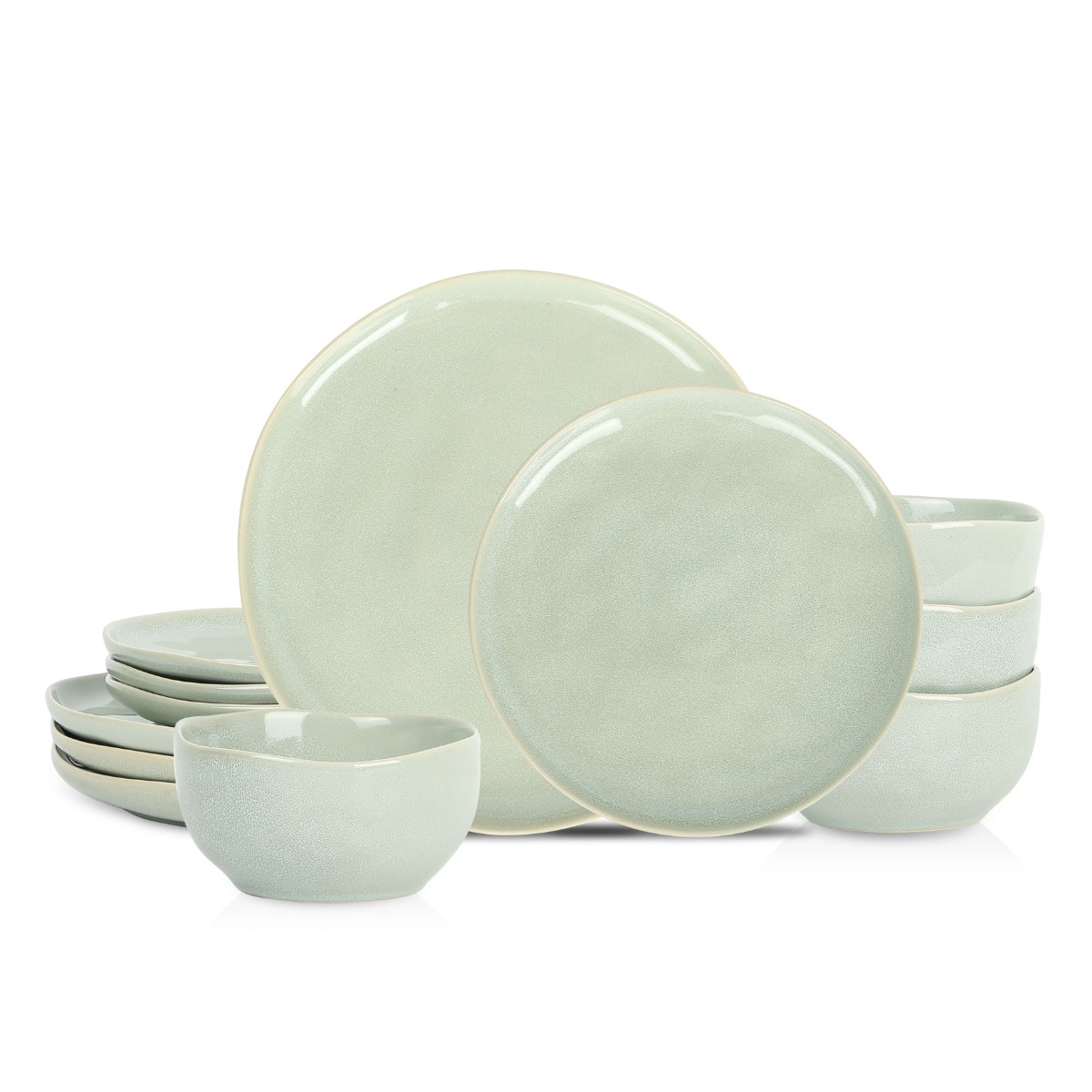 Stone Lain Mirella Stoneware 12-Piece Dinnerware Set, Light Green