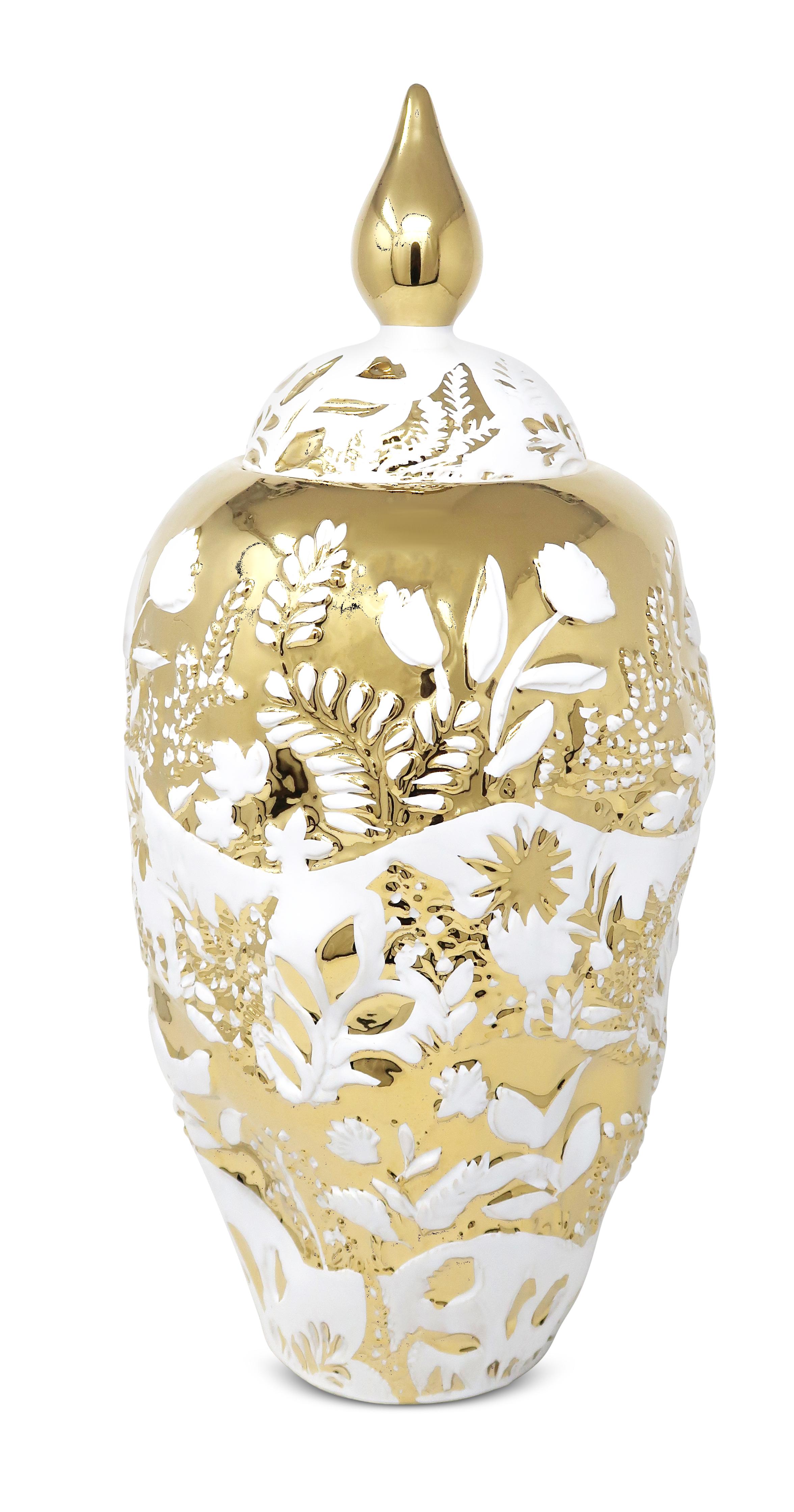 Ornate White and Gold Ginger Jar