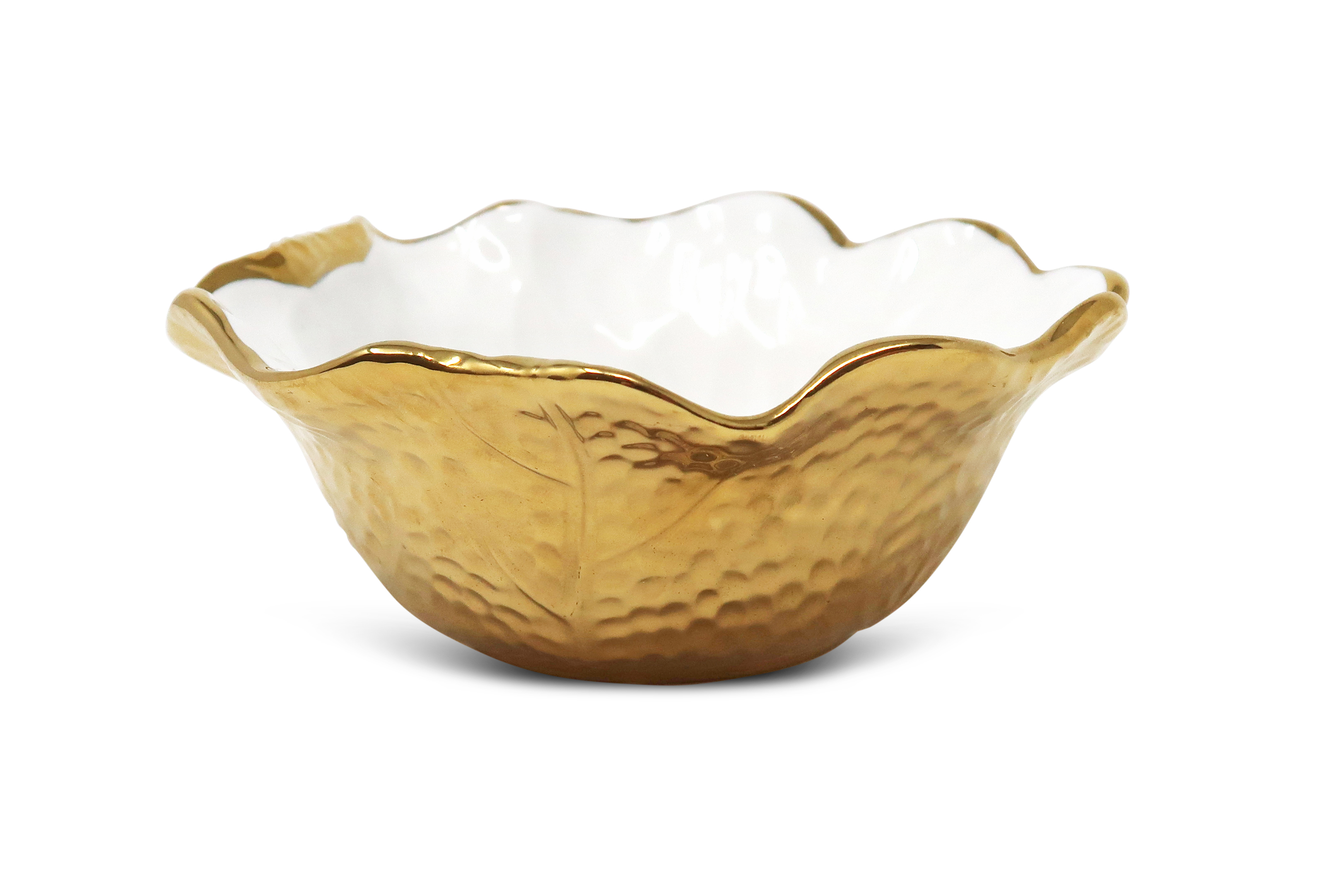 White/Gold Salad Bowl New Bone China Scalloped Edge - Dishwasher Safe