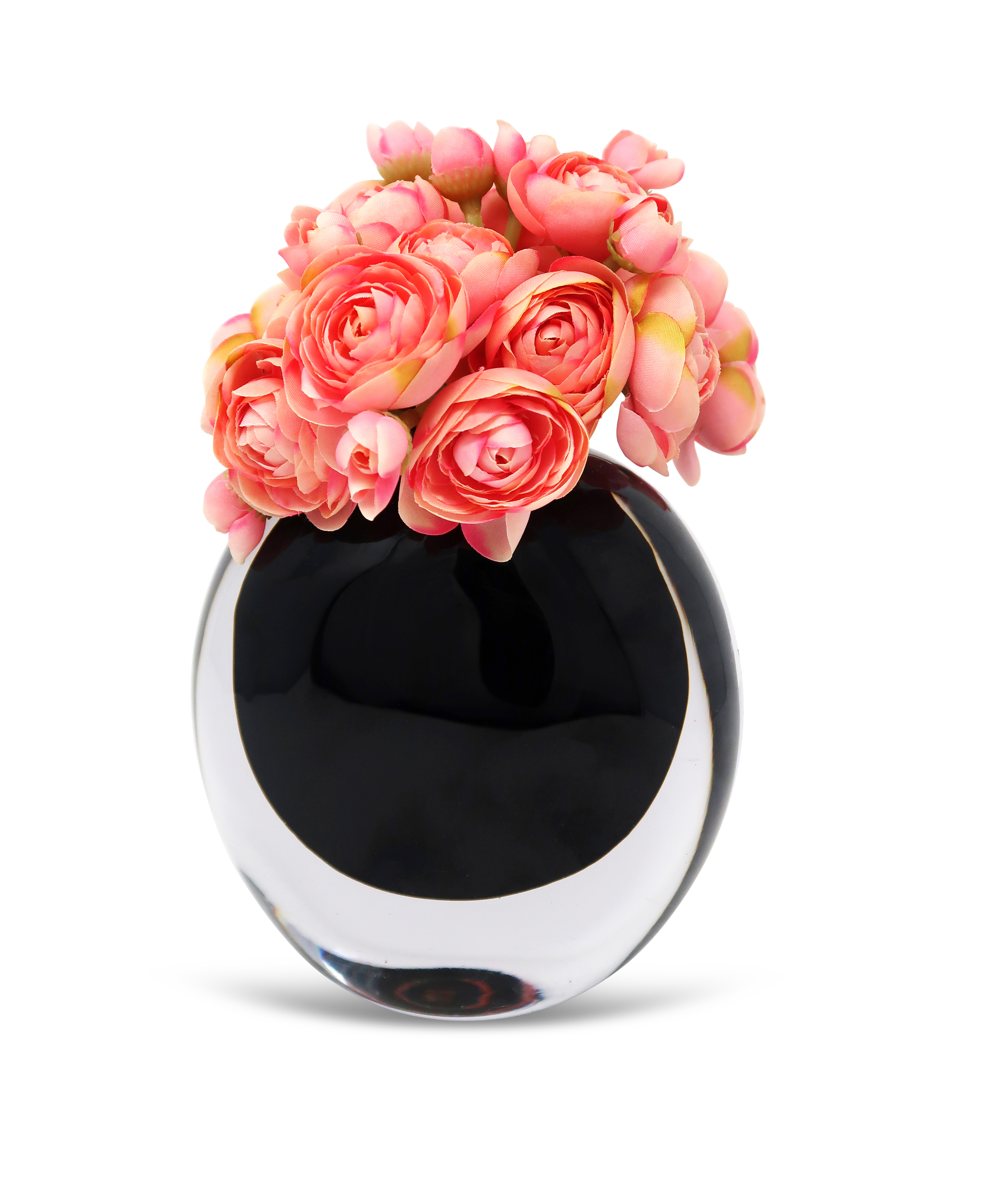 Double Wall Glass Vase Black Inner with Pink Flowers