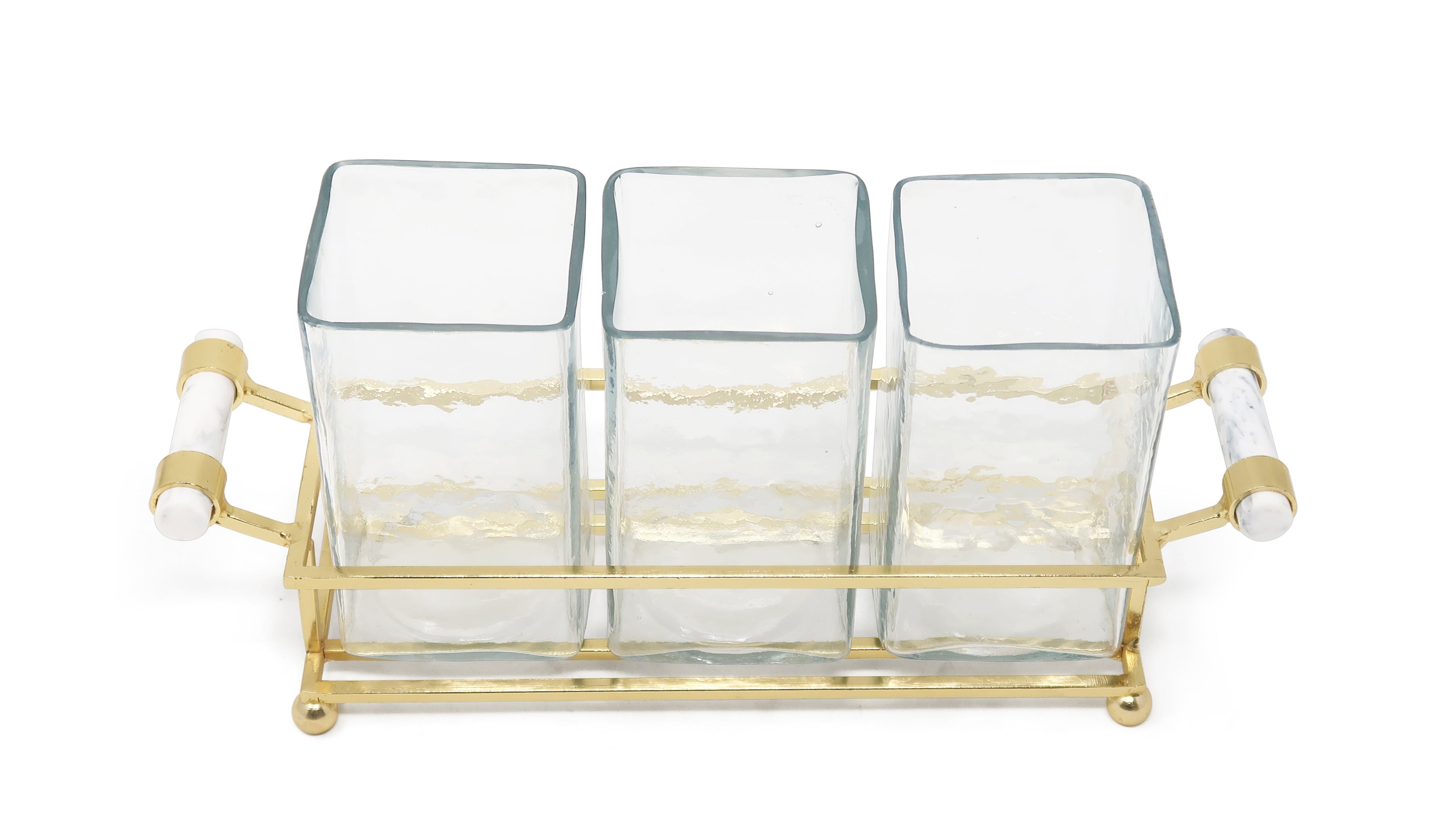 Cutlery Holder with Gold Frame and Marble Handles - 12.6"L