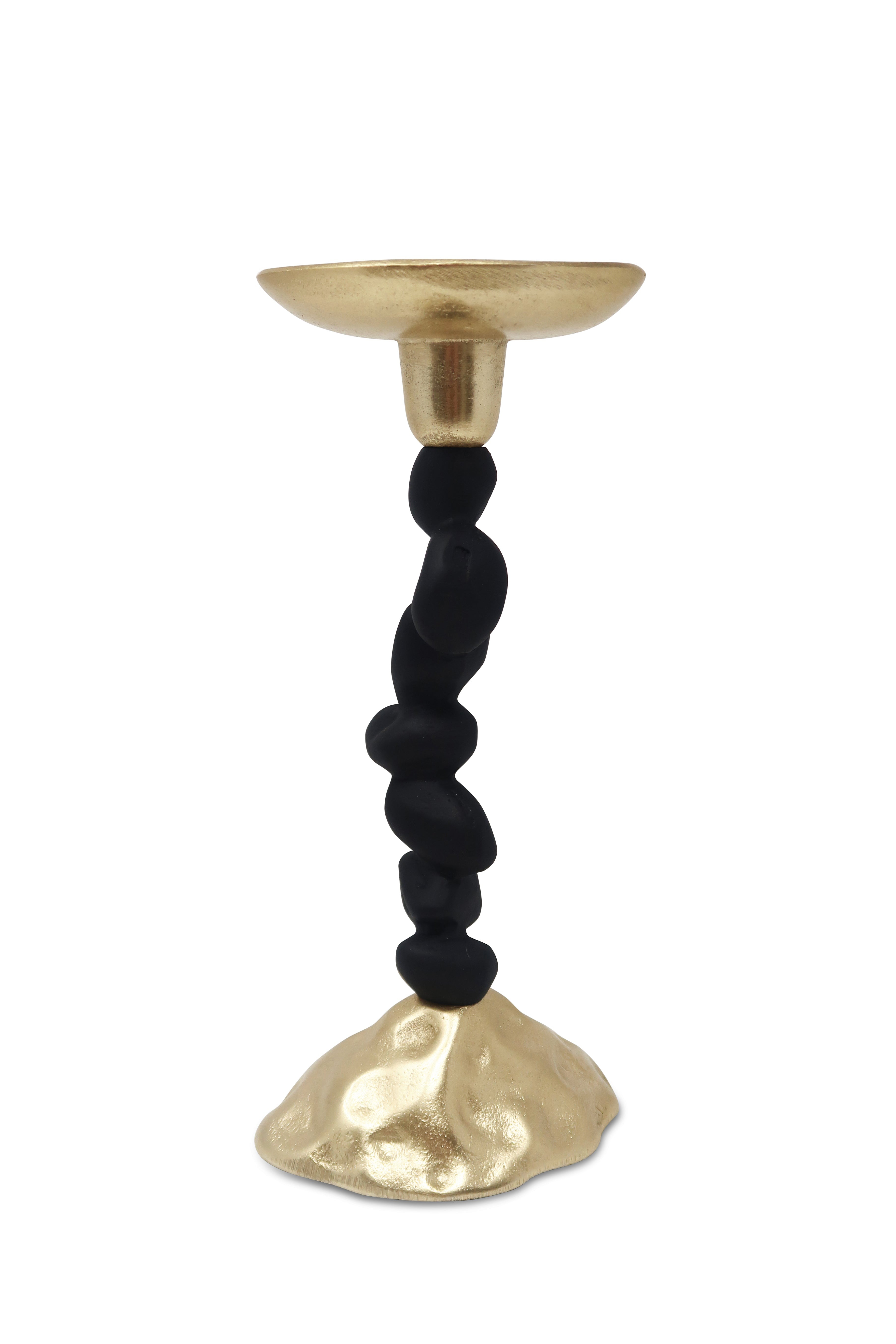 Black and Gold Pillar Candle Holder Pebble Design