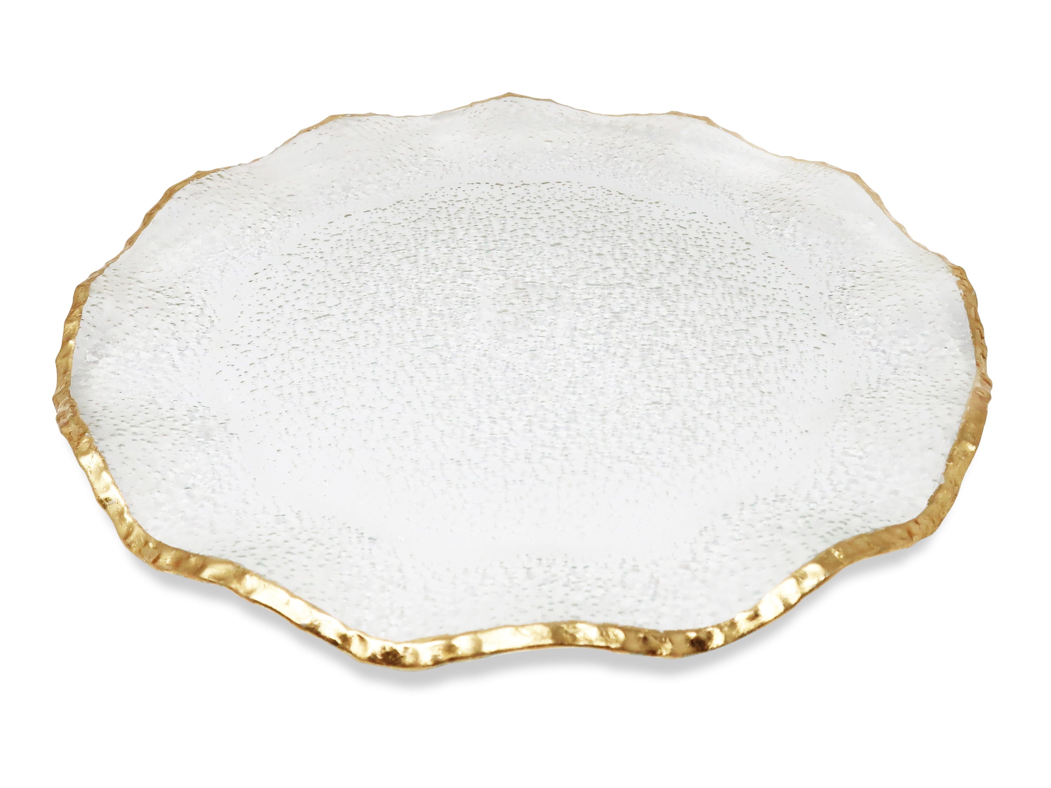 Set of 4 Glass Chargers with Scalloped Gold Rim