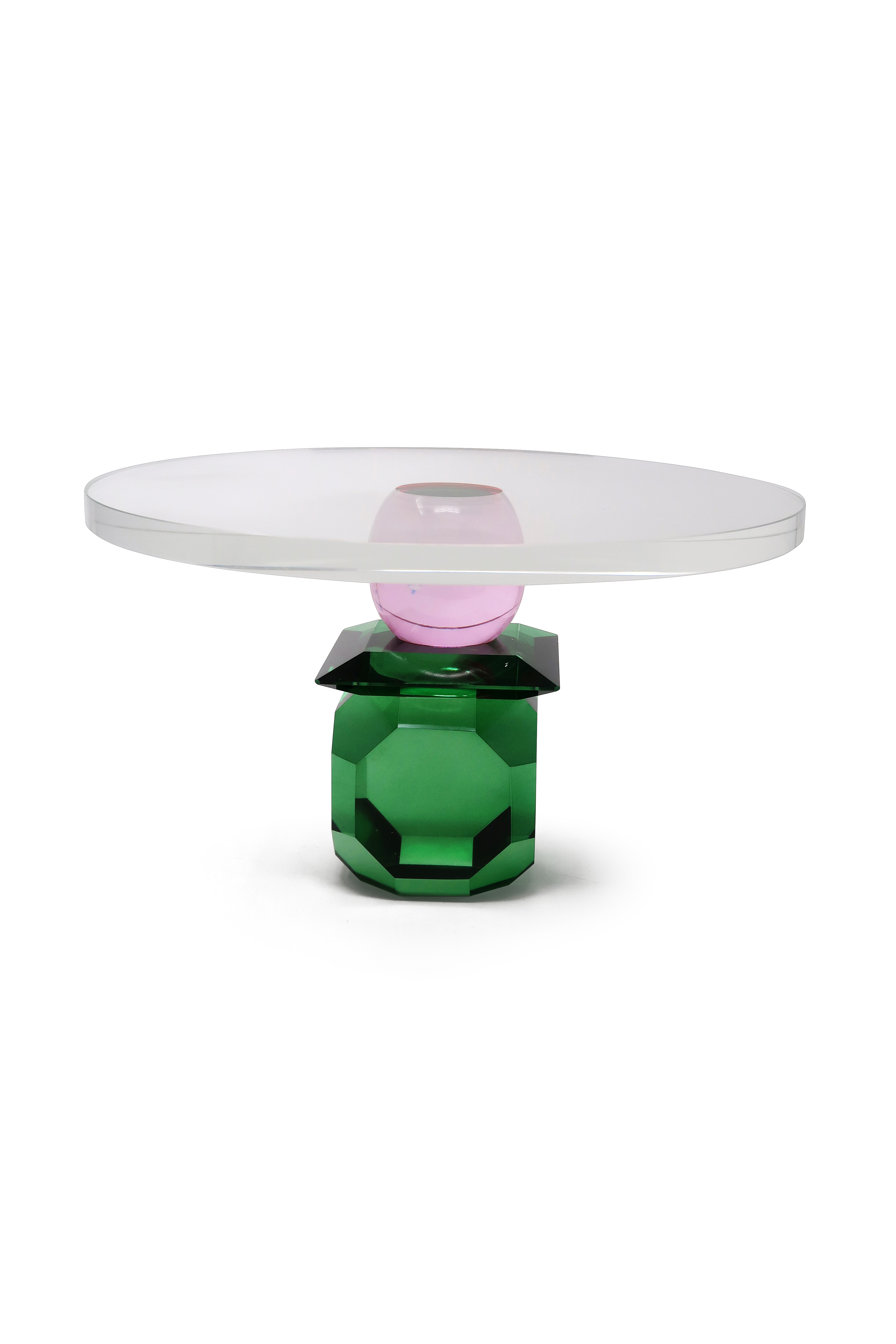 Glass Cake Plate with Green/Pink Base