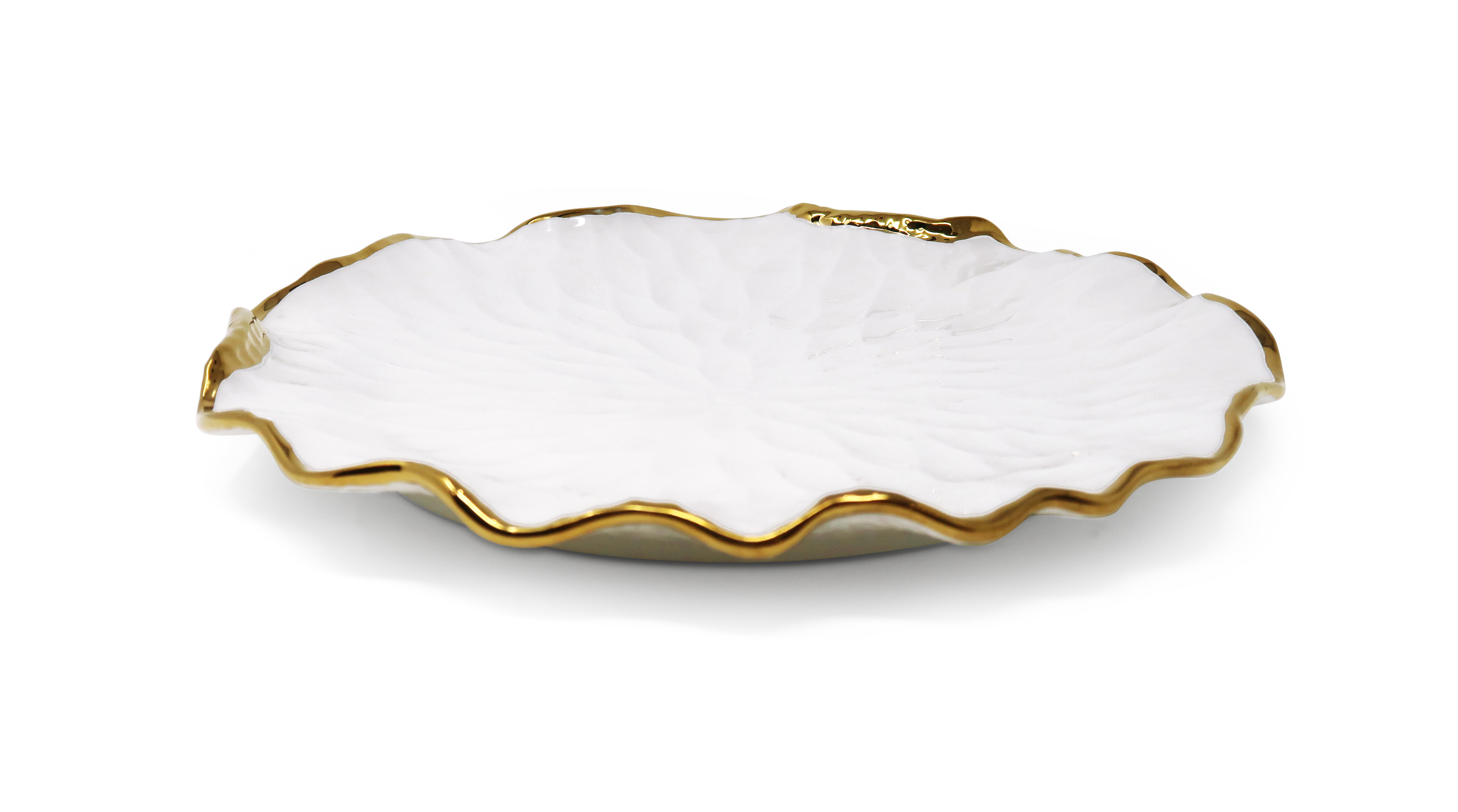 Set of 4 White Dinner Plates New Bone China with Gold Scalloped Edge - Dishwasher Safe