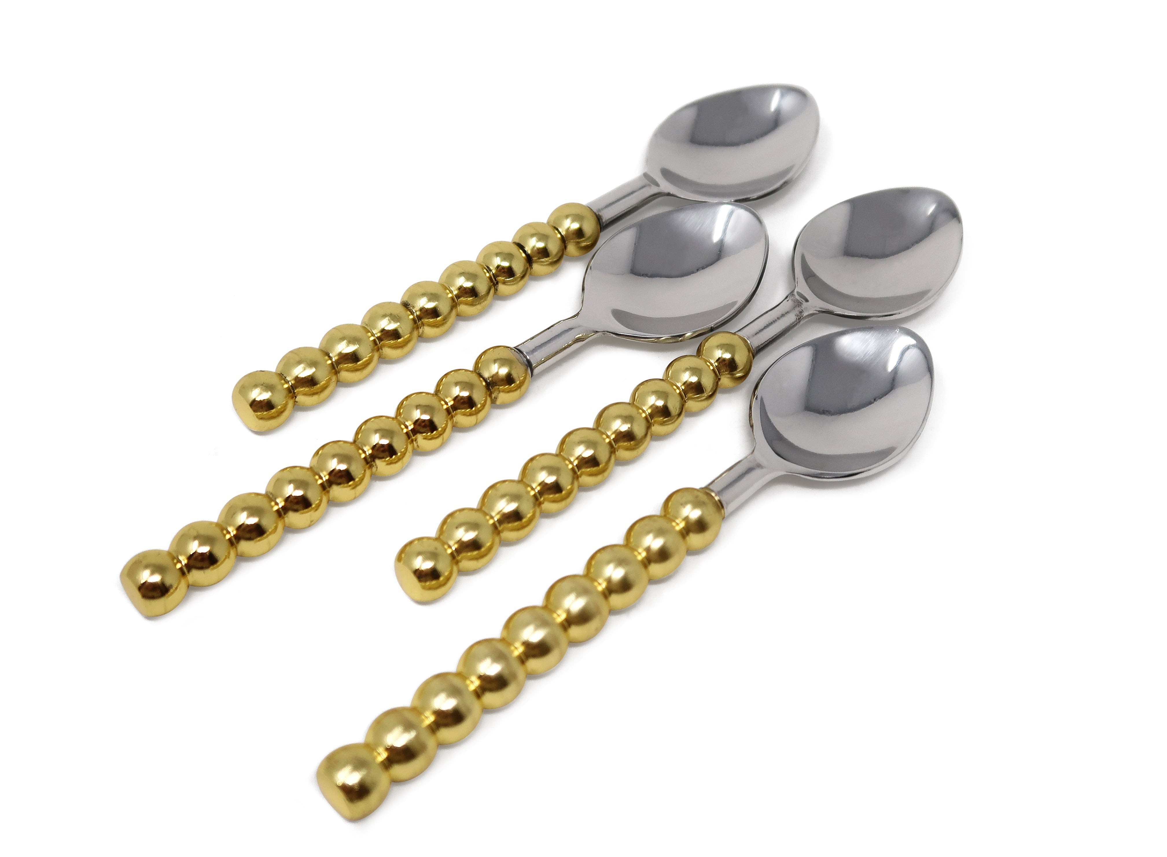 Set of 4 Gold Beaded Handles Dessert Spoons/Forks