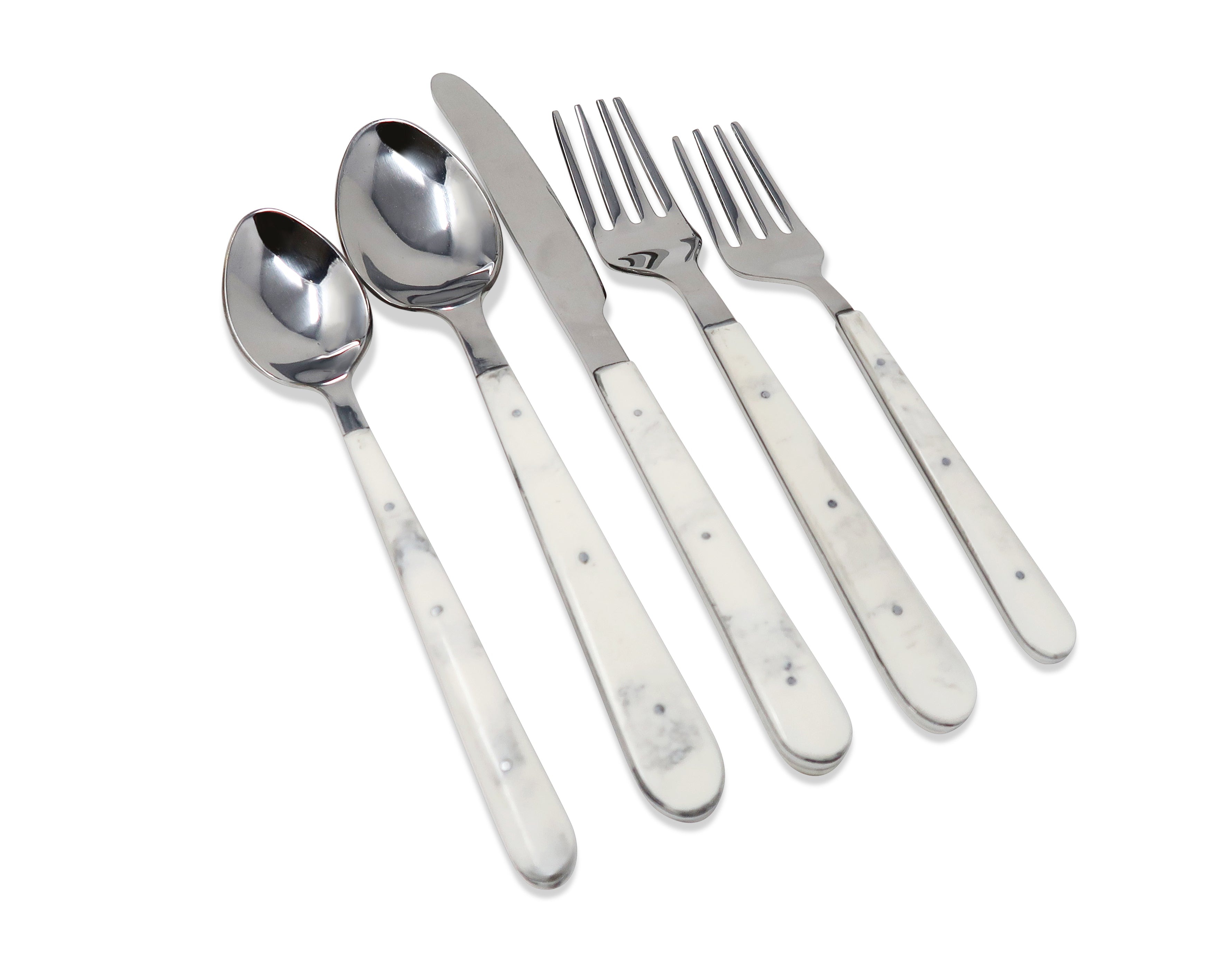 20 Pc Flatware Set Stainless Steel with White Marble Handles