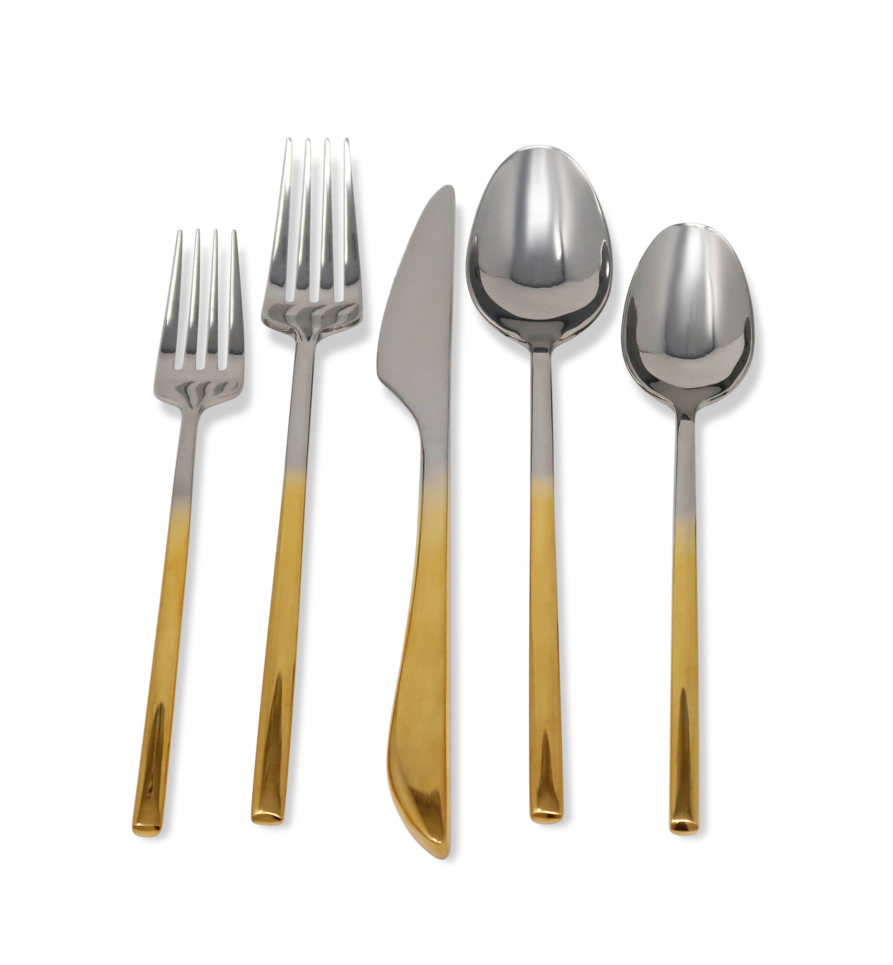 20 Pc Flatware Set Silver with Graduated Gold Handles - Service for 4