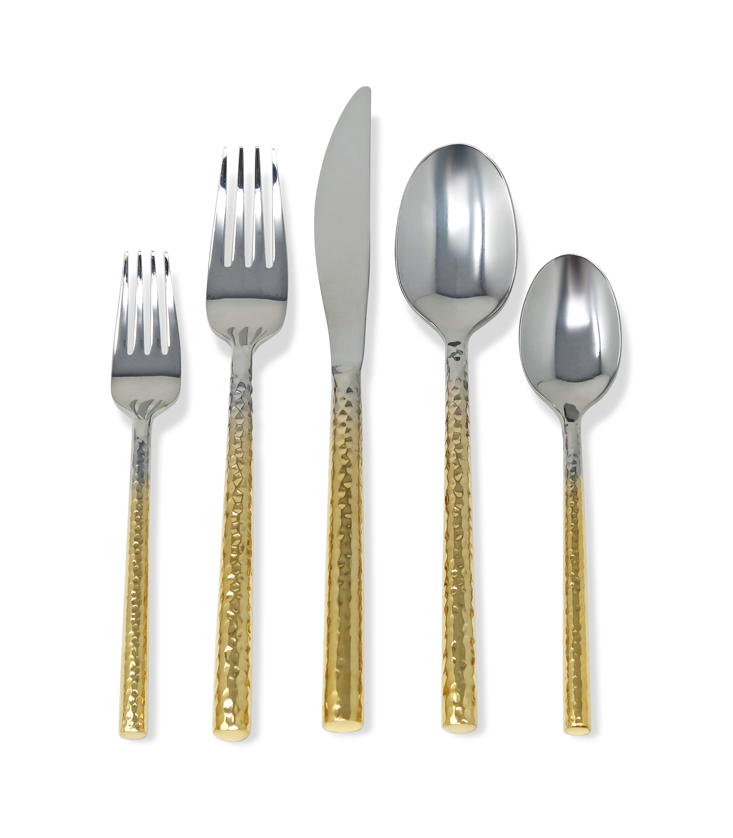 20 Pc Flatware Set Silver with Graduated Gold Pebbled Handles - Service for 4