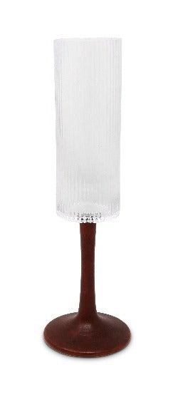 Set of 6 Optic Flute Glasses with Straight Structure and Wood Stem