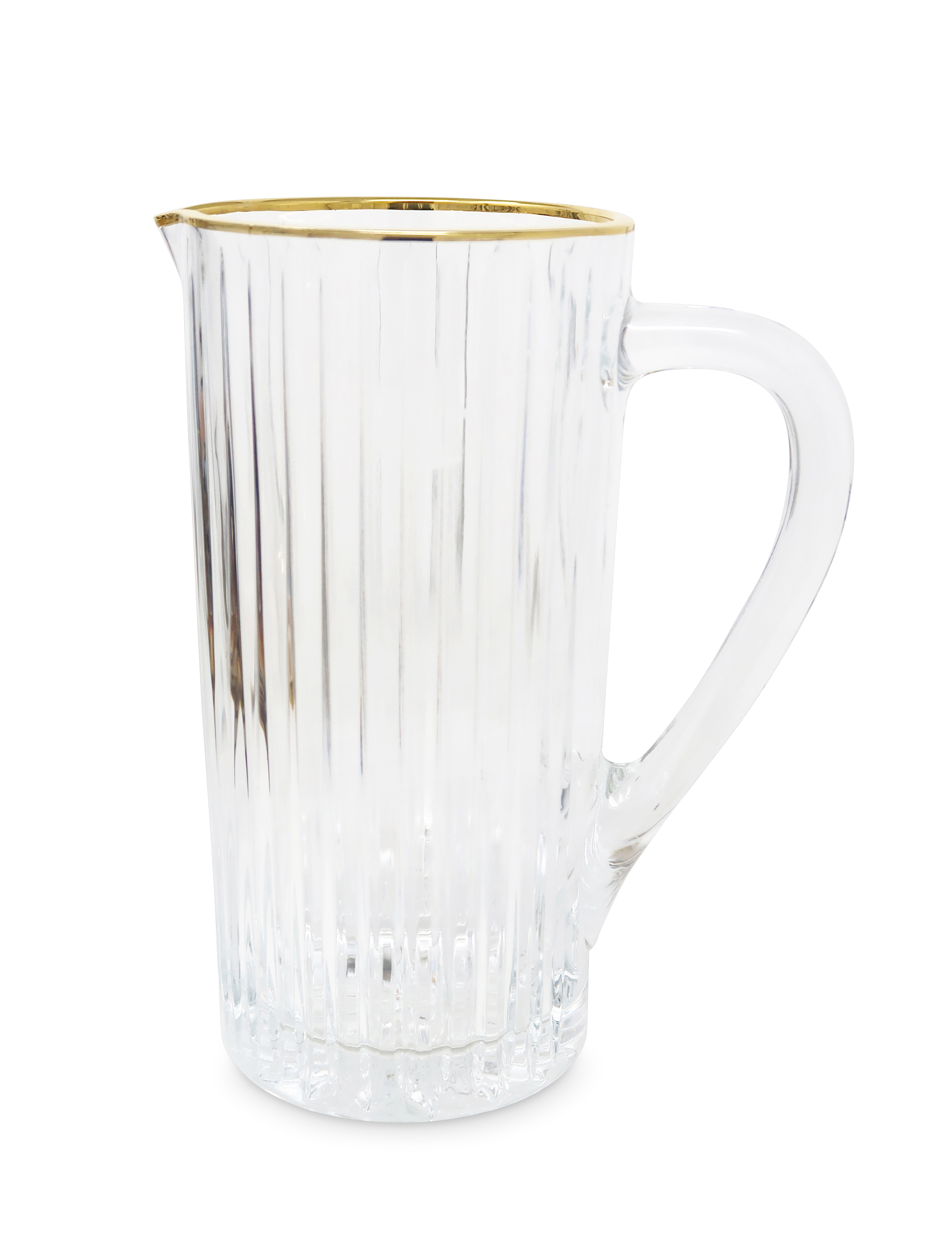 Pitcher with Linear Design and Gold Rim