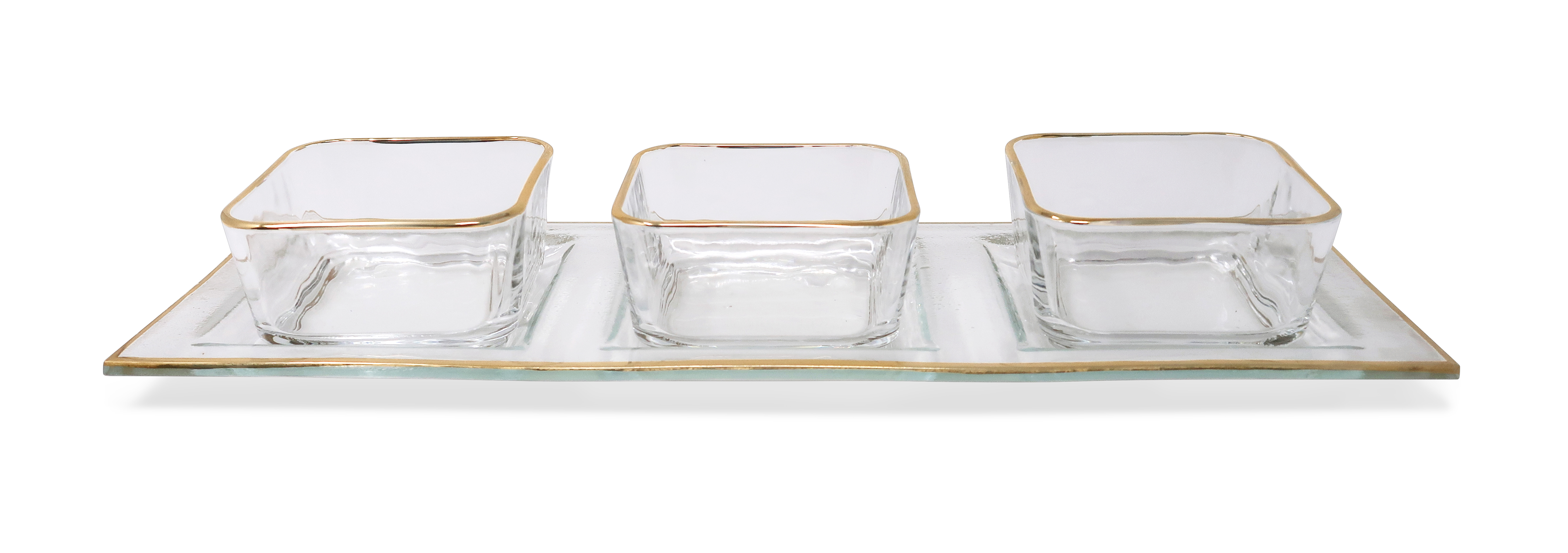 Glass 3 Bowl Relish Dish with Gold Rim