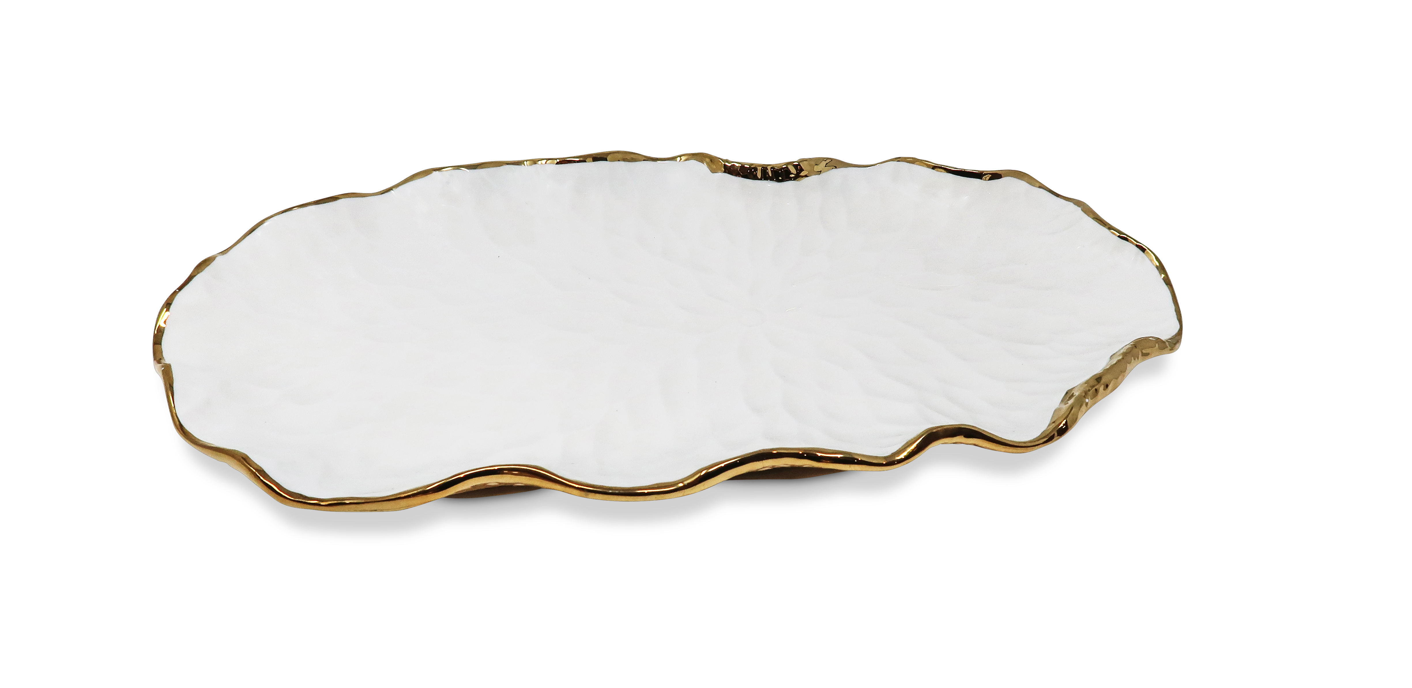 White Oval Tray New Bone China with Gold Scalloped Edge - Dishwasher Safe
