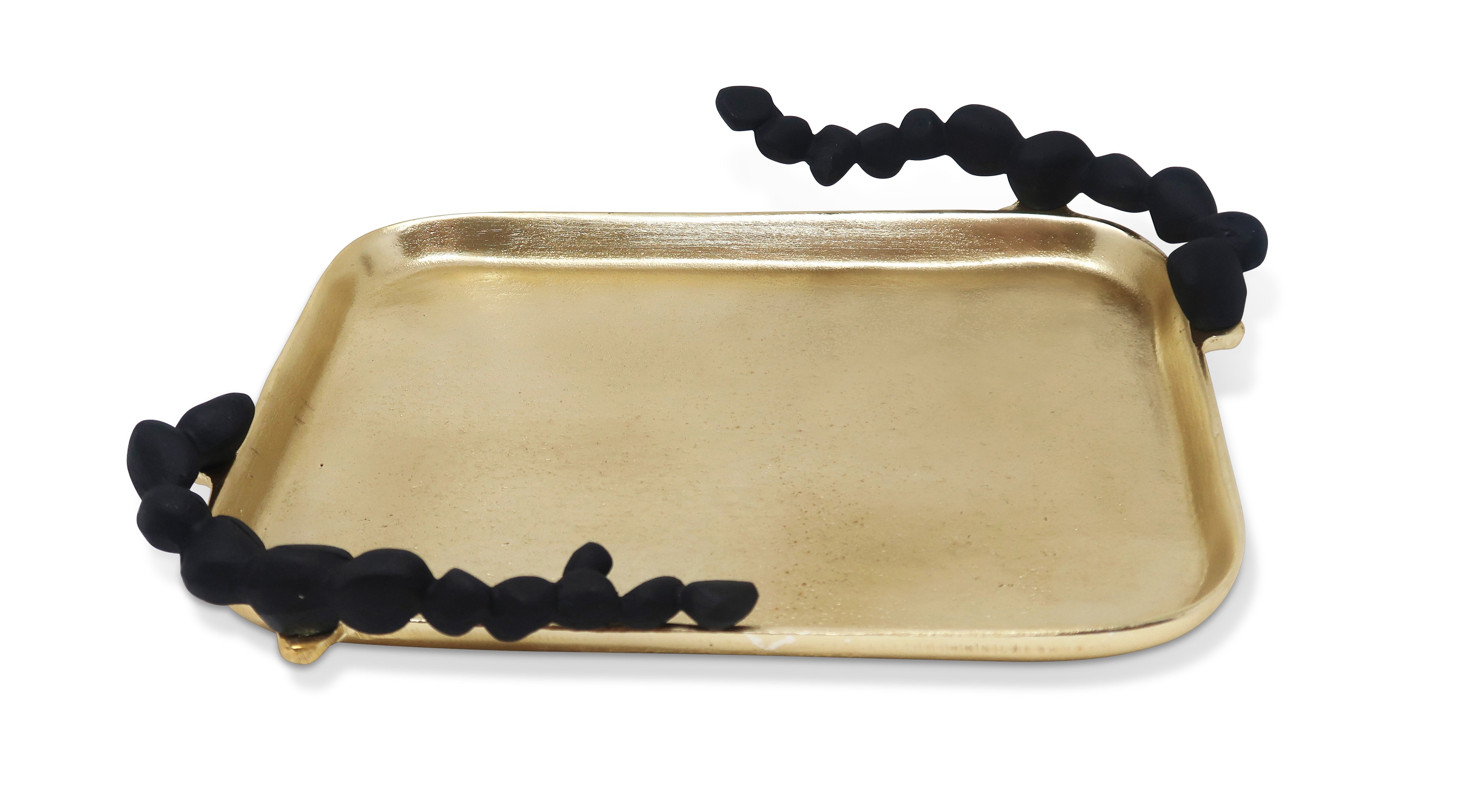 Gold Oblong Tray with Black Pebble Detail 11.25"L x 8.5"W