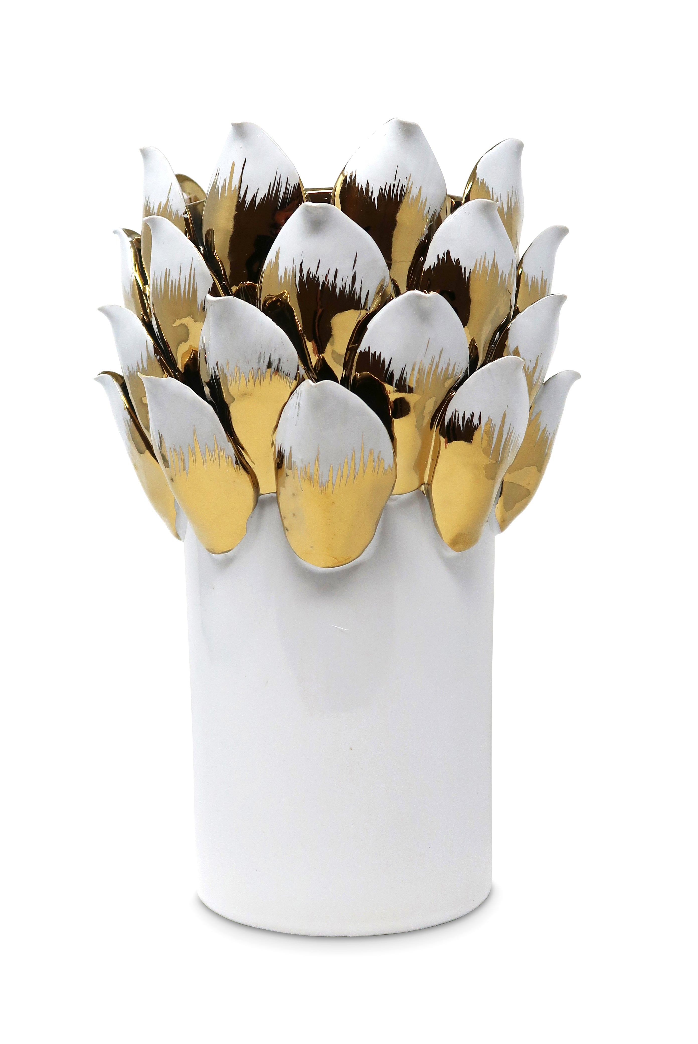 Gold and White Vase With Petals