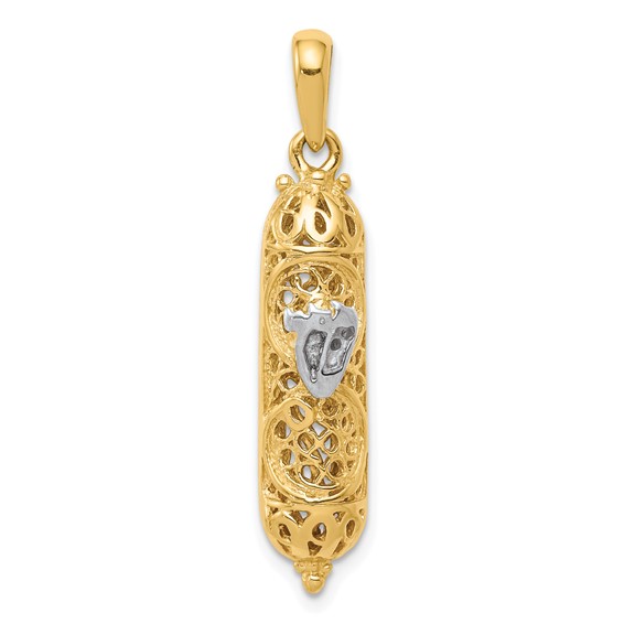 14K Two-Tone Gold Fancy Mezuzah Pendant