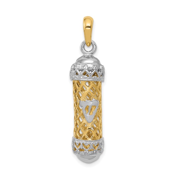 14K Two-Tone Gold Mezuzah With Shin Pendant