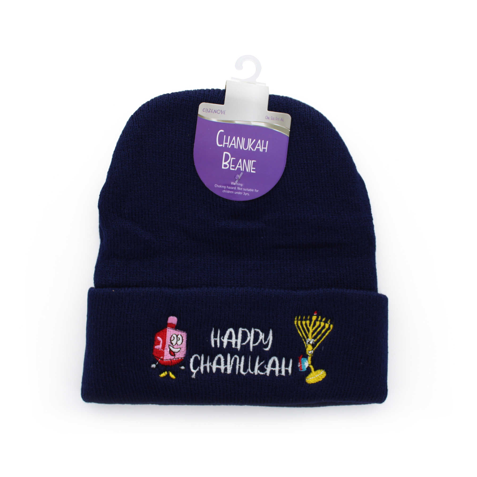 Chanukah Beanie Hat - Navy -Perfect For Hanukkah
