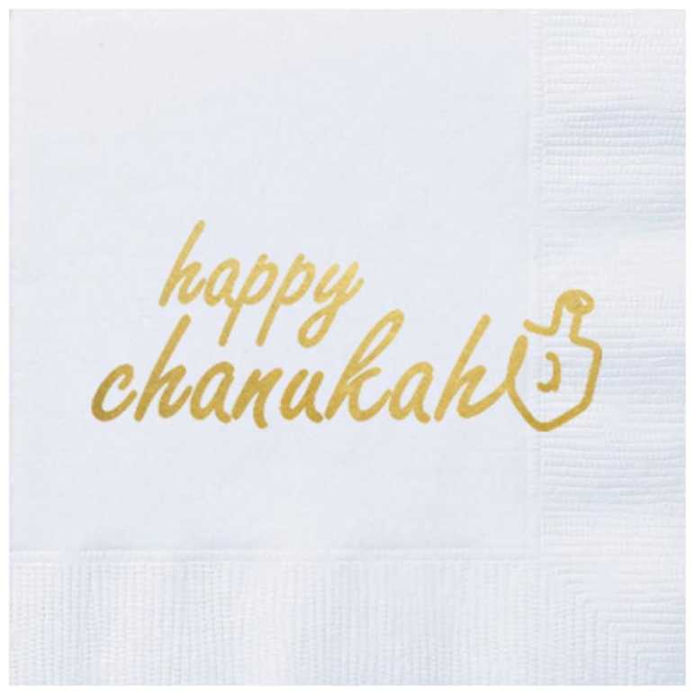 Chanukah Foiled Napkins, Gold - Pack Of 20 -Perfect For Hanukkah