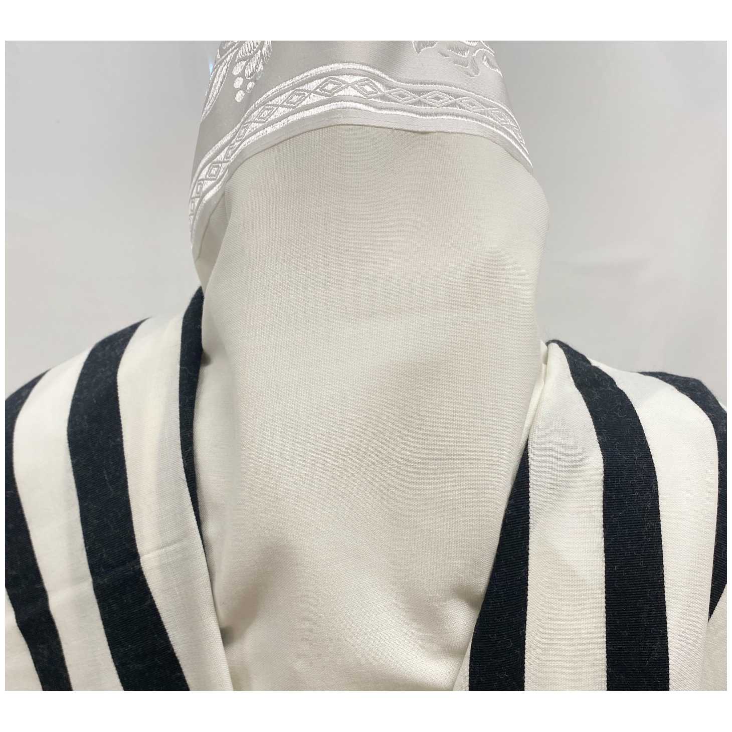 Classic Wool Non-Slip Wool Tallis With Black Stripes And Ashkenaz Tied Tzitzis