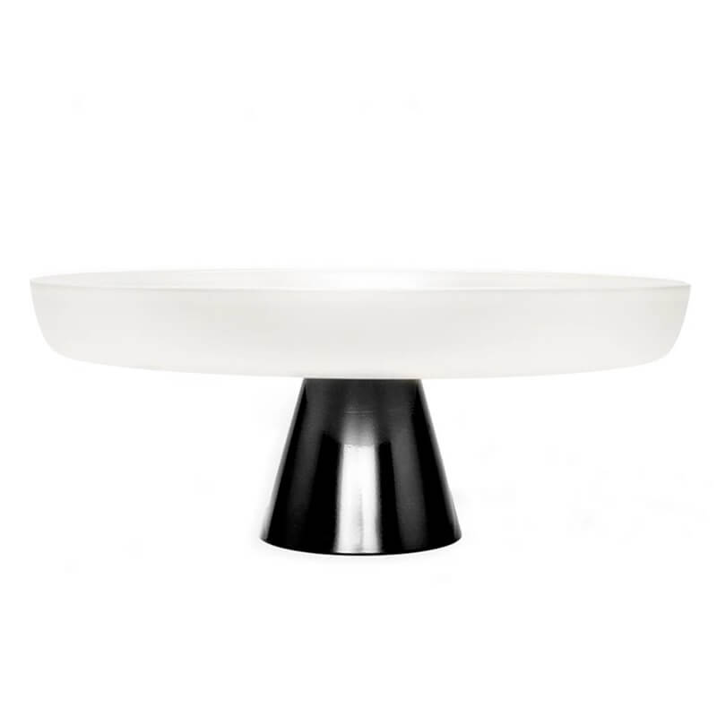White Glass Cake Plate on Black Stem